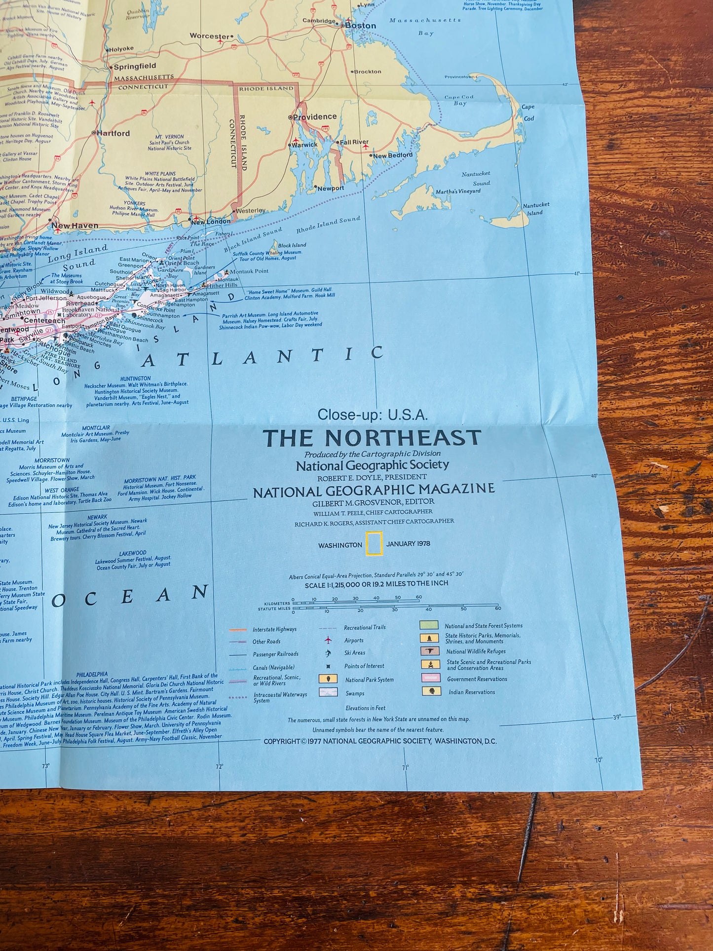 1977 National Geographic Close-Up USA Map - New York, New Jersey, Pennsylvania
