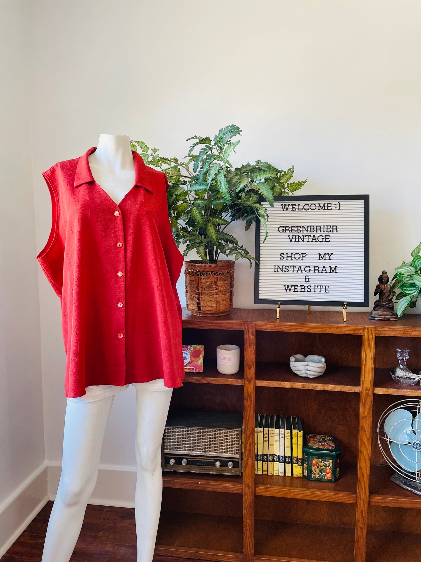 Vintage IMAGE Brand Rust Red Button Up Sleeveless Top with Dagger Collar - Size 3x