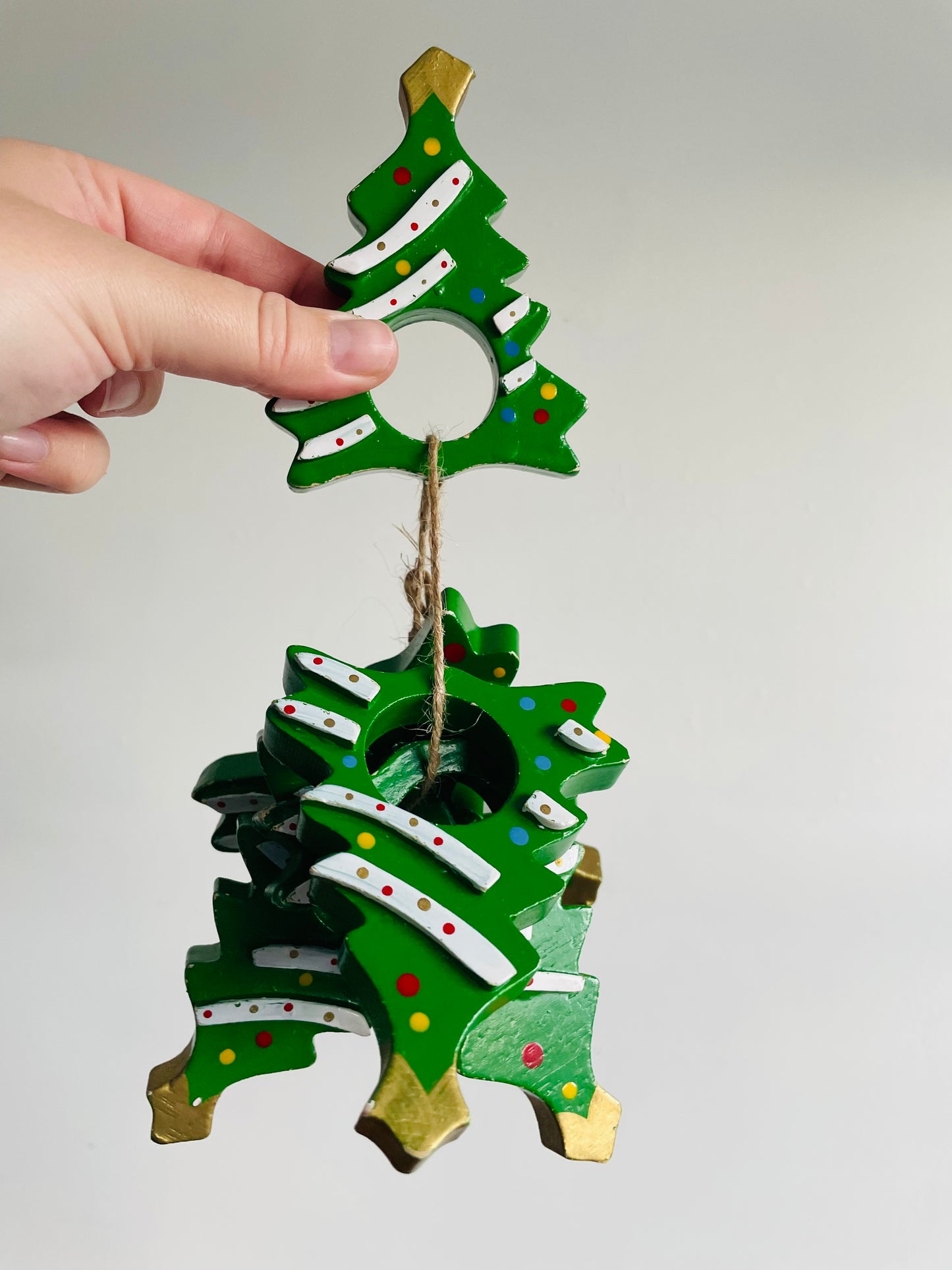 Brightly Painted Wooden Christmas Tree Napkin Rings - Set of 6