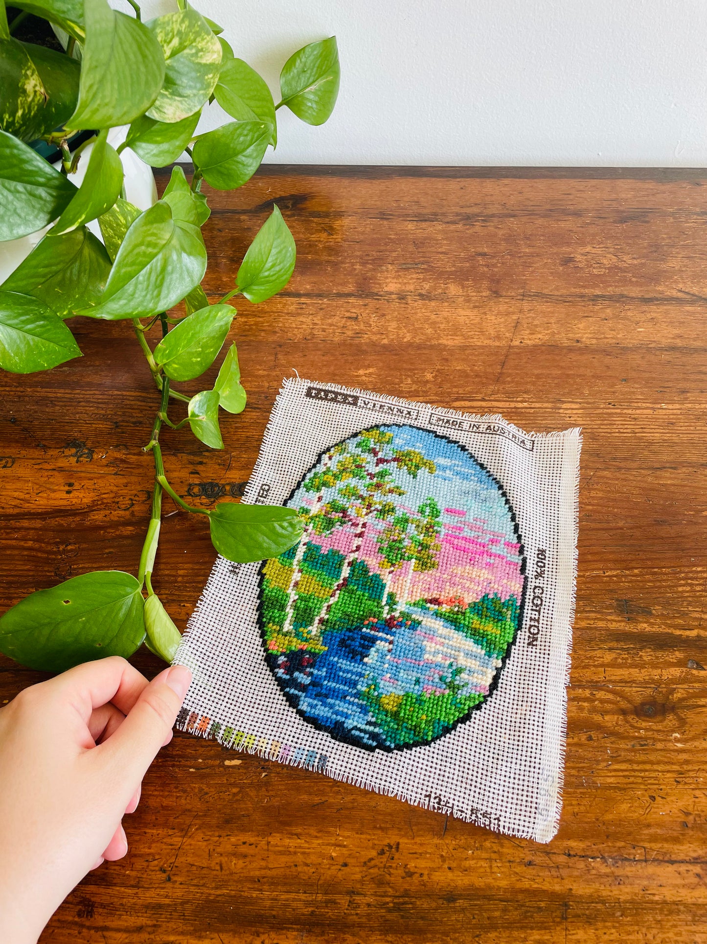 Ready to Frame Embroidery Panel - River & Trees - Made in Vienna, Austria