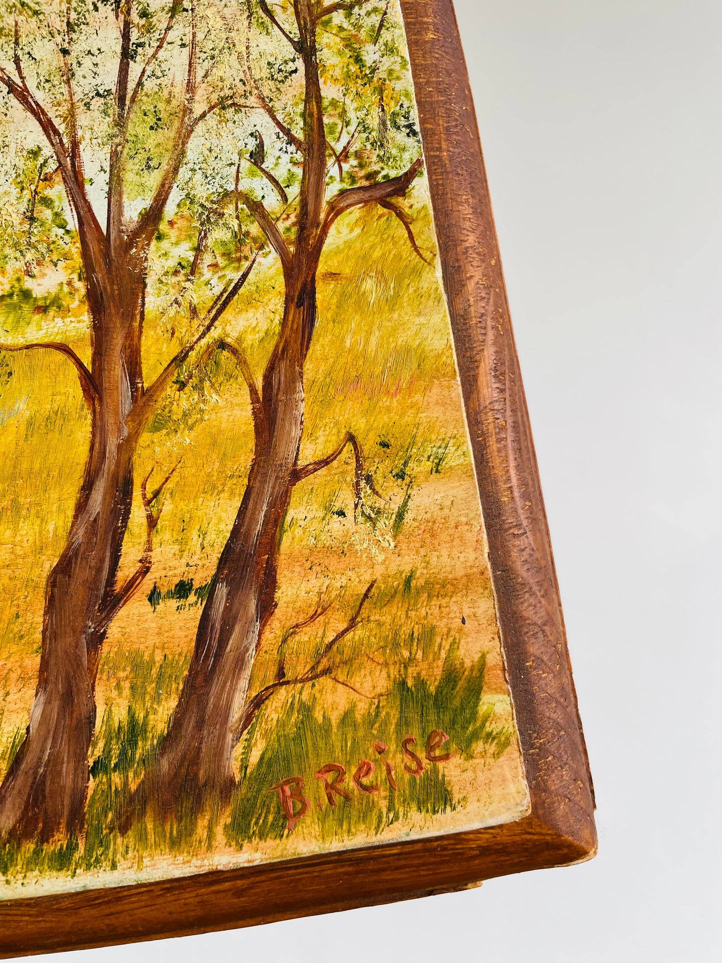 Original Art - Painting of Cabin & Nature on Wood Plank