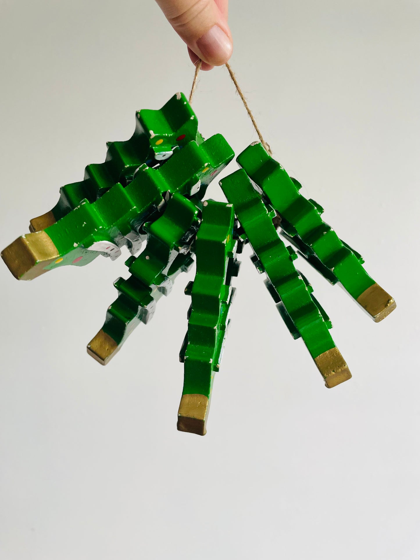 Brightly Painted Wooden Christmas Tree Napkin Rings - Set of 6