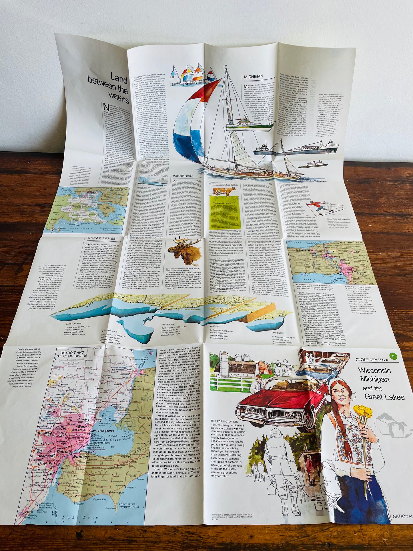 1978 National Geographic Close-Up USA Map - Wisconsin, Michigan, and The Great Lakes