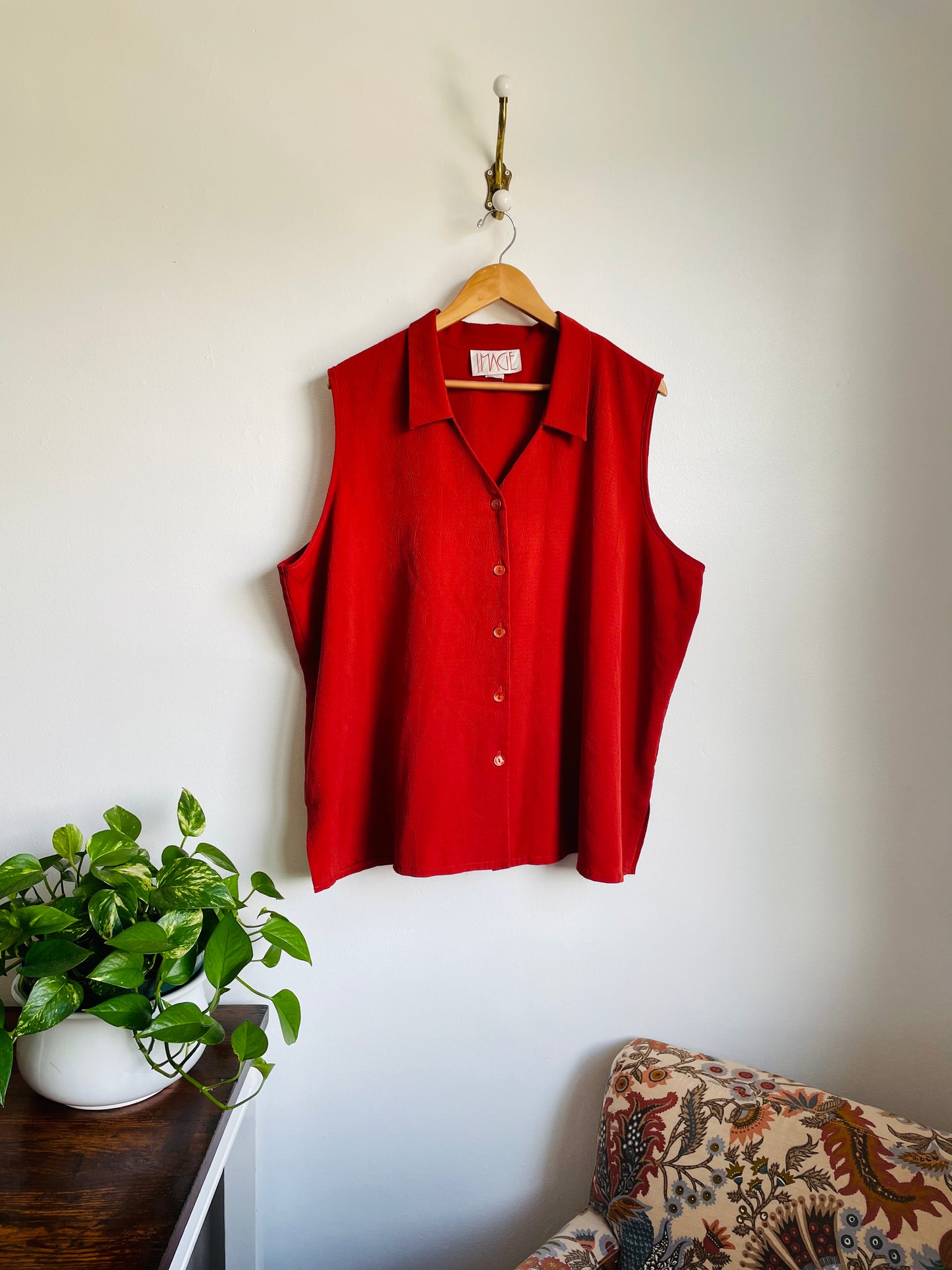 Vintage IMAGE Brand Rust Red Button Up Sleeveless Top with Dagger Collar - Size 3x