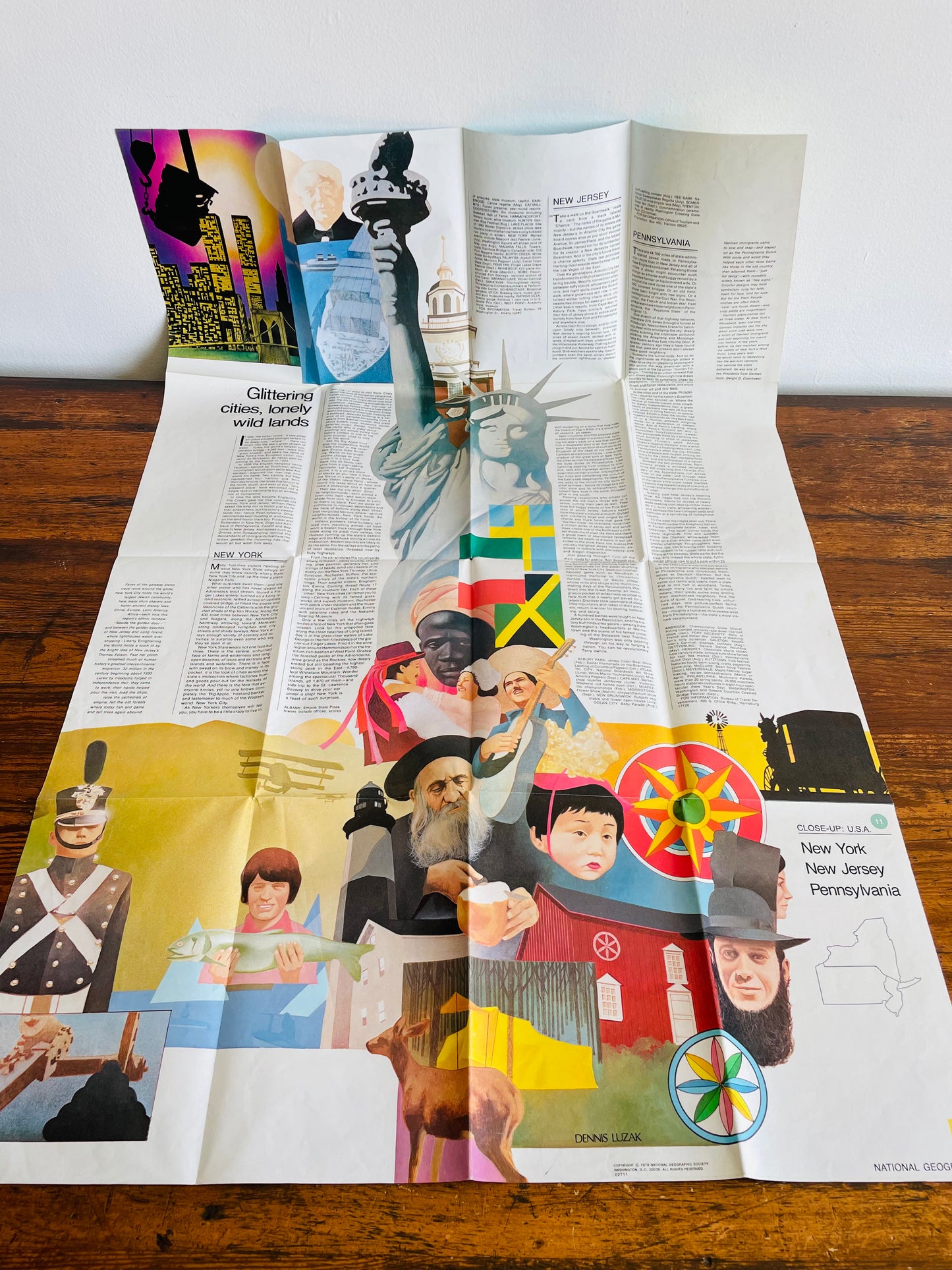 1978 National Geographic Close-Up USA Map - New York, New Jersey, Pennsylvania