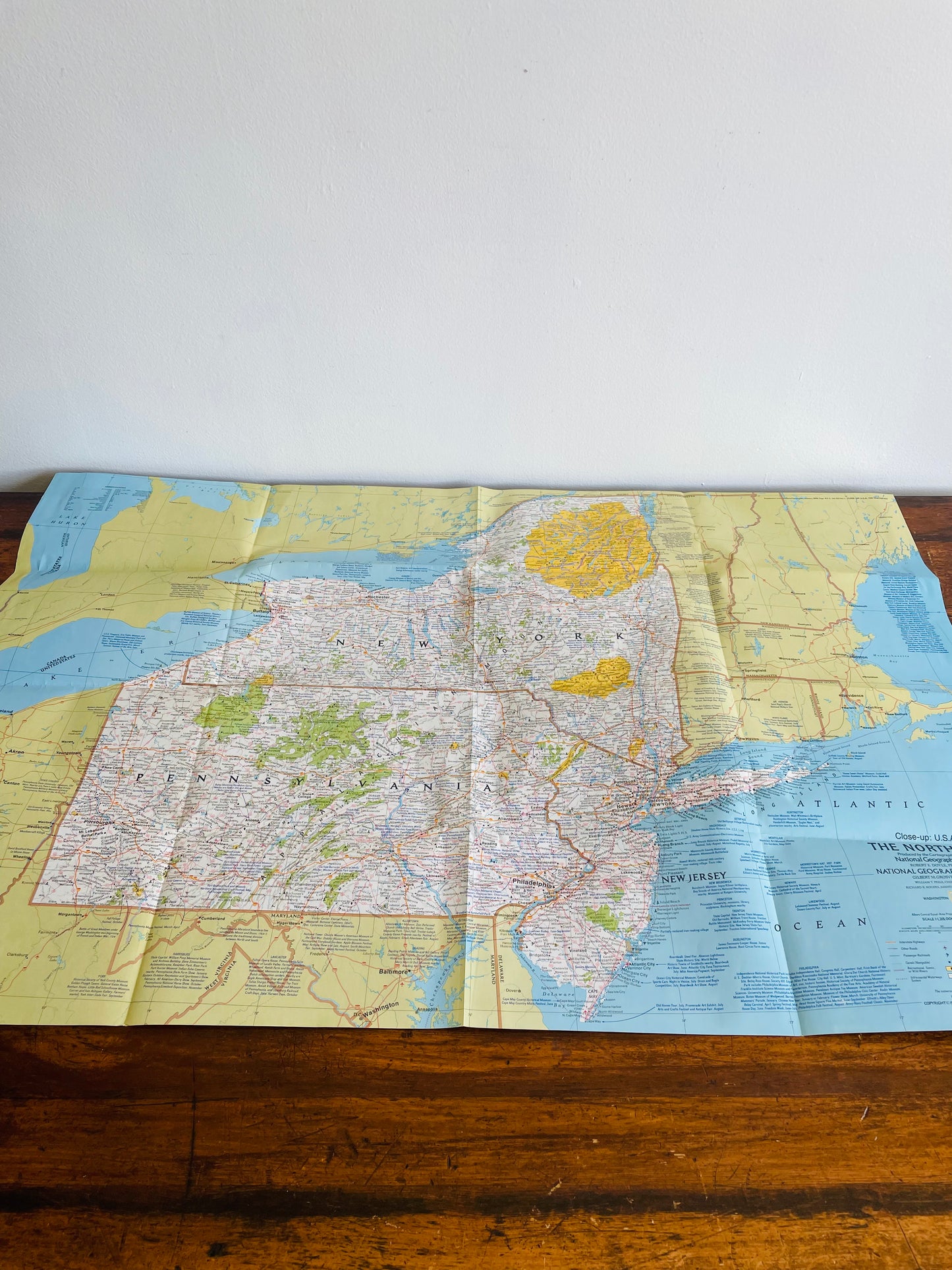 1977 National Geographic Close-Up USA Map - New York, New Jersey, Pennsylvania