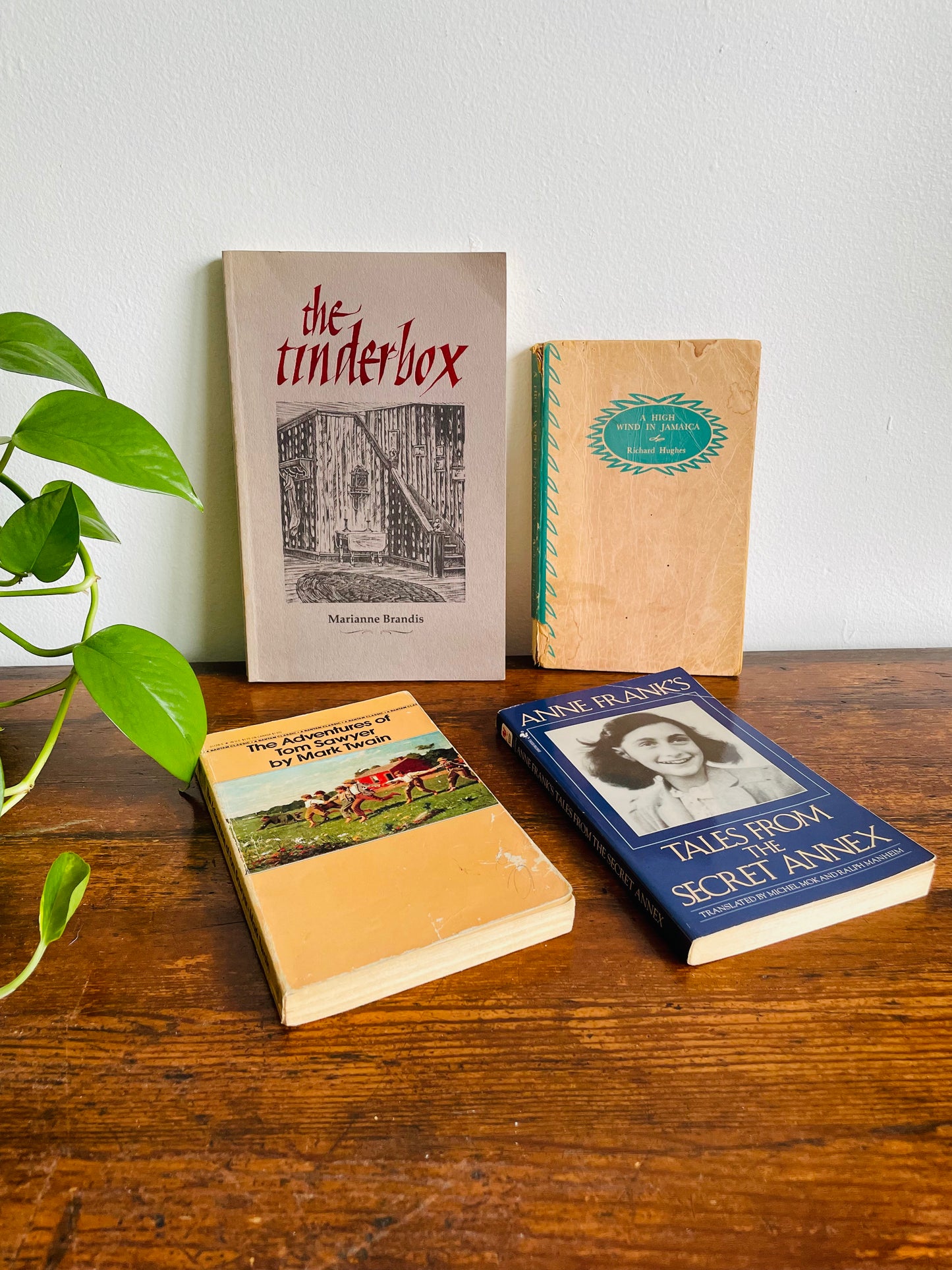 Young Adult Vintage Book Bundle - Anne Frank, Tom Sawyer, High Wind Jamaica, Tinderbox