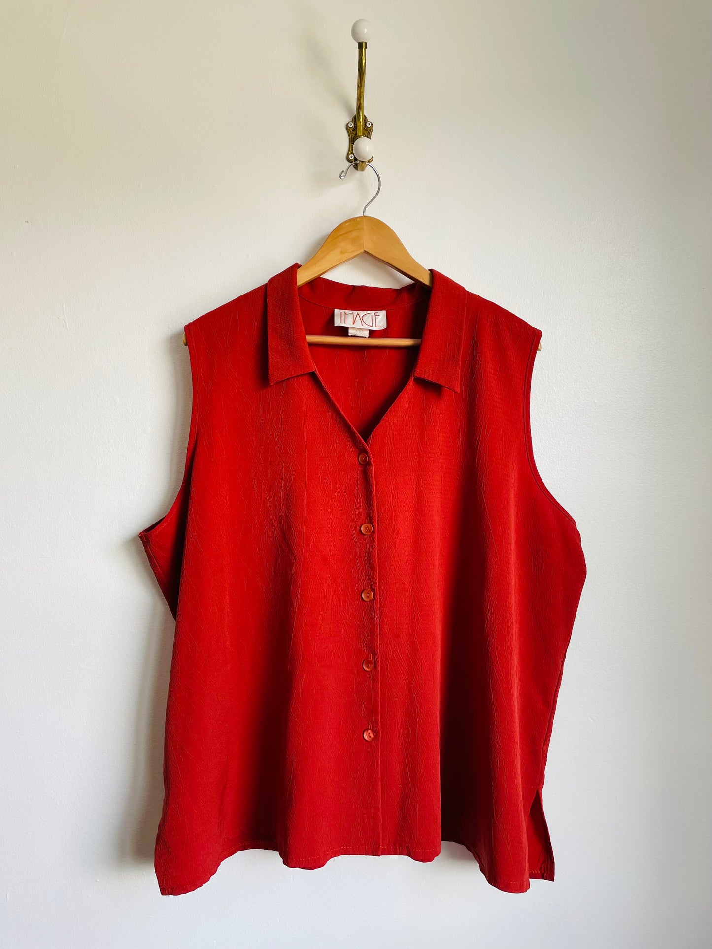 Vintage IMAGE Brand Rust Red Button Up Sleeveless Top with Dagger Collar - Size 3x