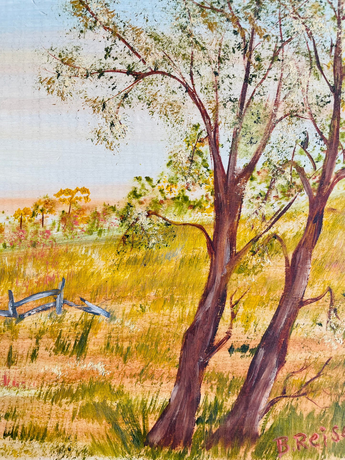 Original Art - Painting of Cabin & Nature on Wood Plank