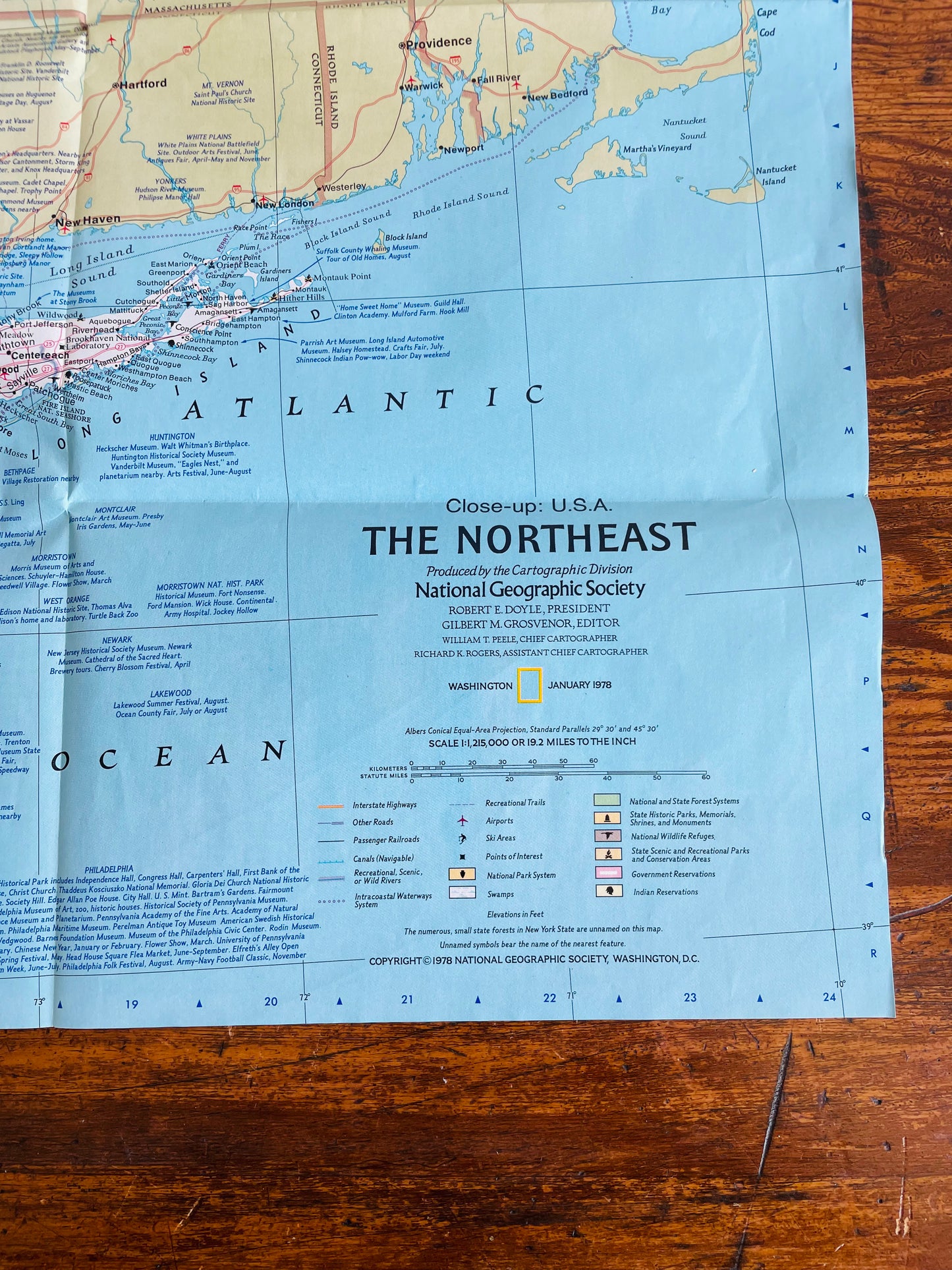 1978 National Geographic Close-Up USA Map - New York, New Jersey, Pennsylvania