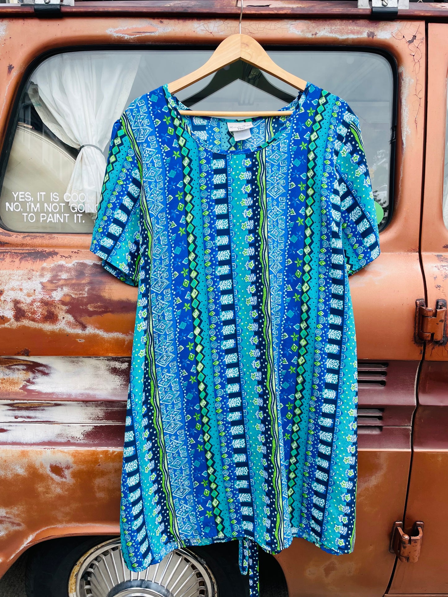 Vintage Huntington Ridge Plus Brand Blue & Green Pattern Dress