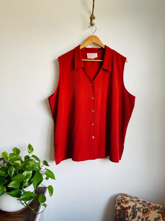 Vintage IMAGE Brand Rust Red Button Up Sleeveless Top with Dagger Collar - Size 3x
