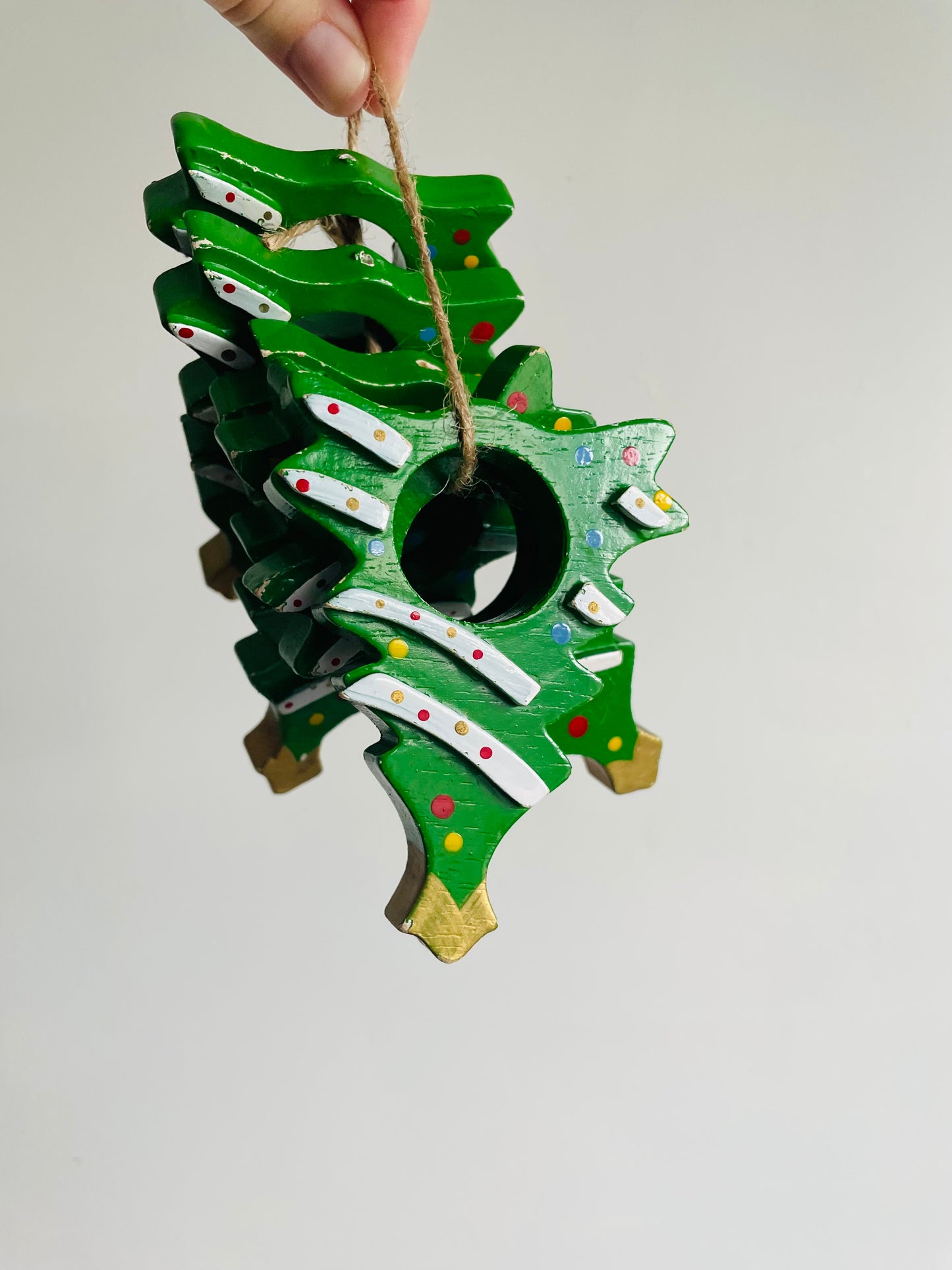 Brightly Painted Wooden Christmas Tree Napkin Rings - Set of 6