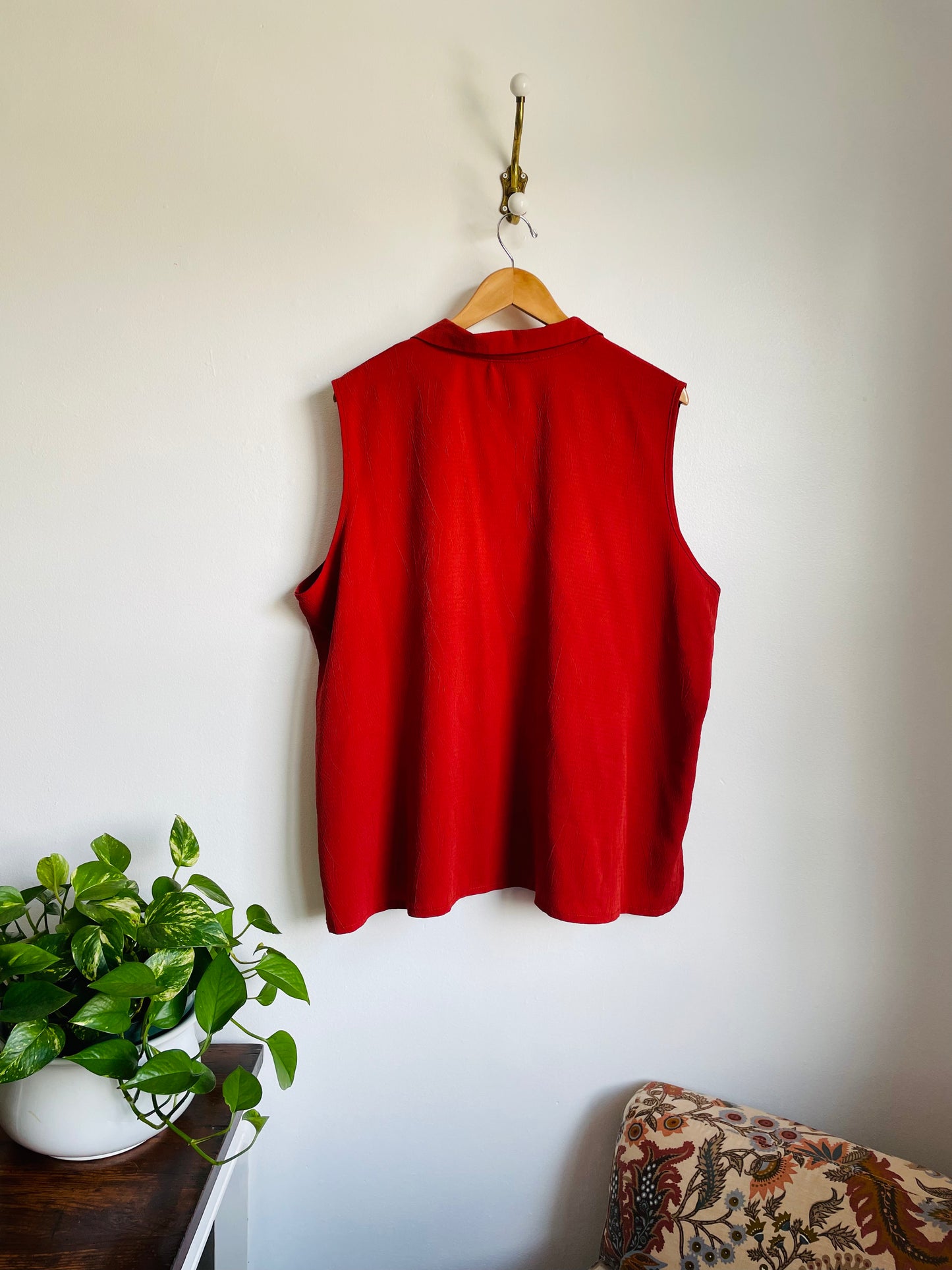 Vintage IMAGE Brand Rust Red Button Up Sleeveless Top with Dagger Collar - Size 3x
