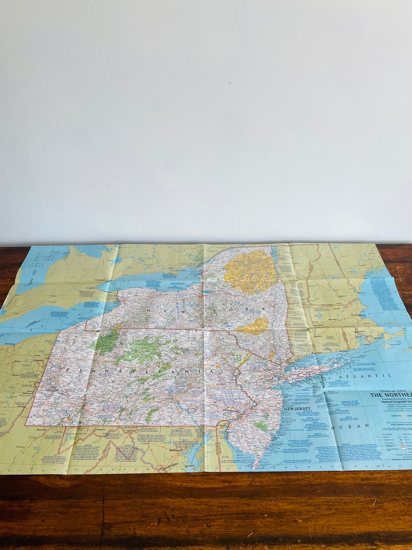 1978 National Geographic Close-Up USA Map - New York, New Jersey, Pennsylvania