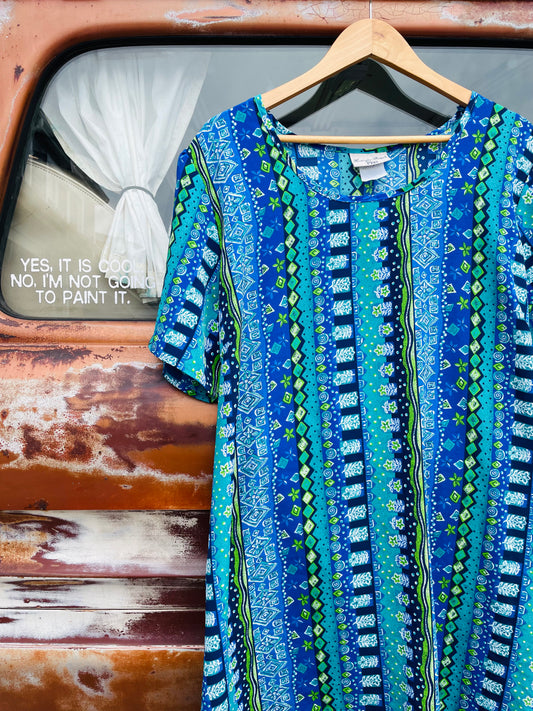 Vintage Huntington Ridge Plus Brand Blue & Green Pattern Dress