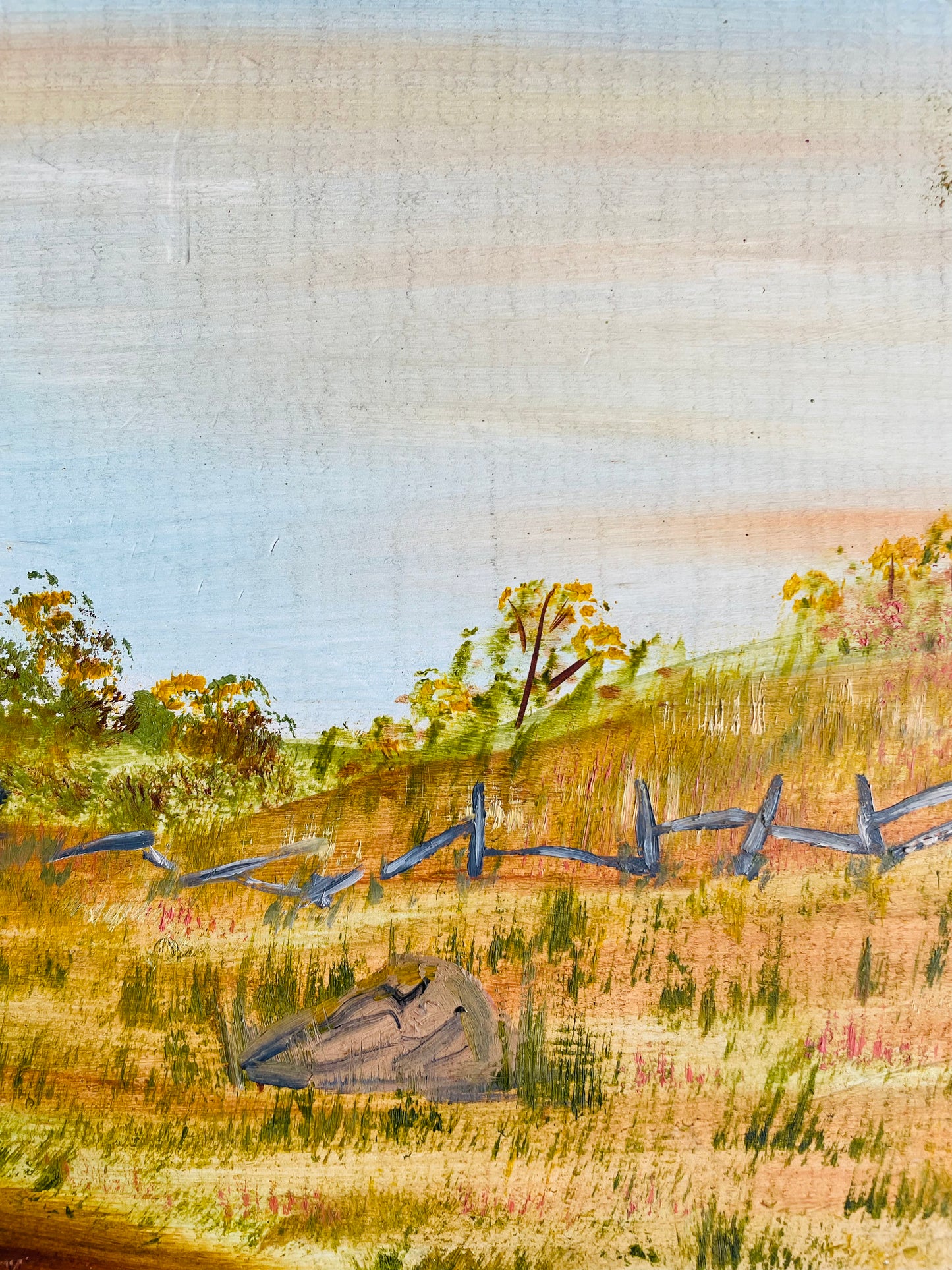 Original Art - Painting of Cabin & Nature on Wood Plank