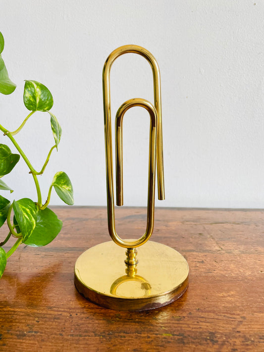 Vintage Brass Giant Paperclip Letter, Photo or Sign Stand Holder Clip - Fun Office Decor