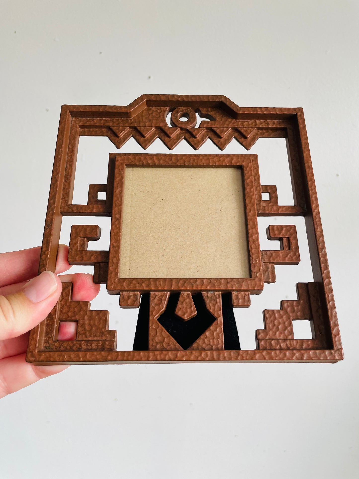 Vintage 1993 Southwest Style Copper Tone Hammered Metal Picture Frame with Easel Backing - Terragrafics Inc. - Made in Taiwan - 2.75" x 3.75" Photo Size