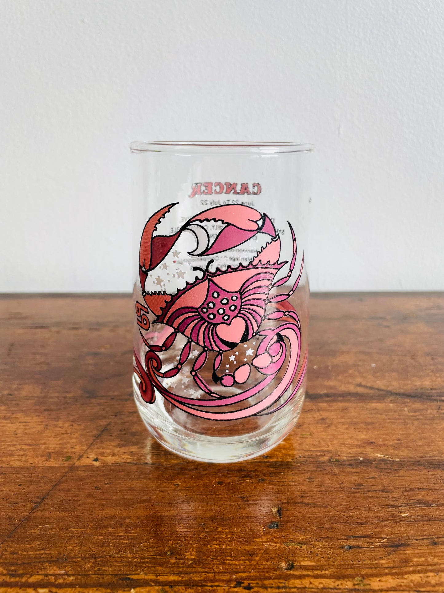 1976 K.M.A. Beverly Arby's Astrology Zodiac Drinking Glass - Cancer Crab Sign - June 22 to July 22 Birthdays