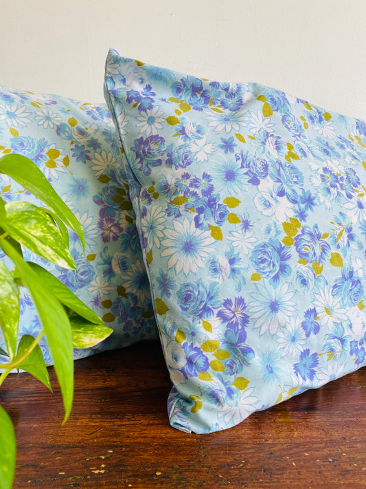 Blue & Purple Flower Pillowcases - Set of 2