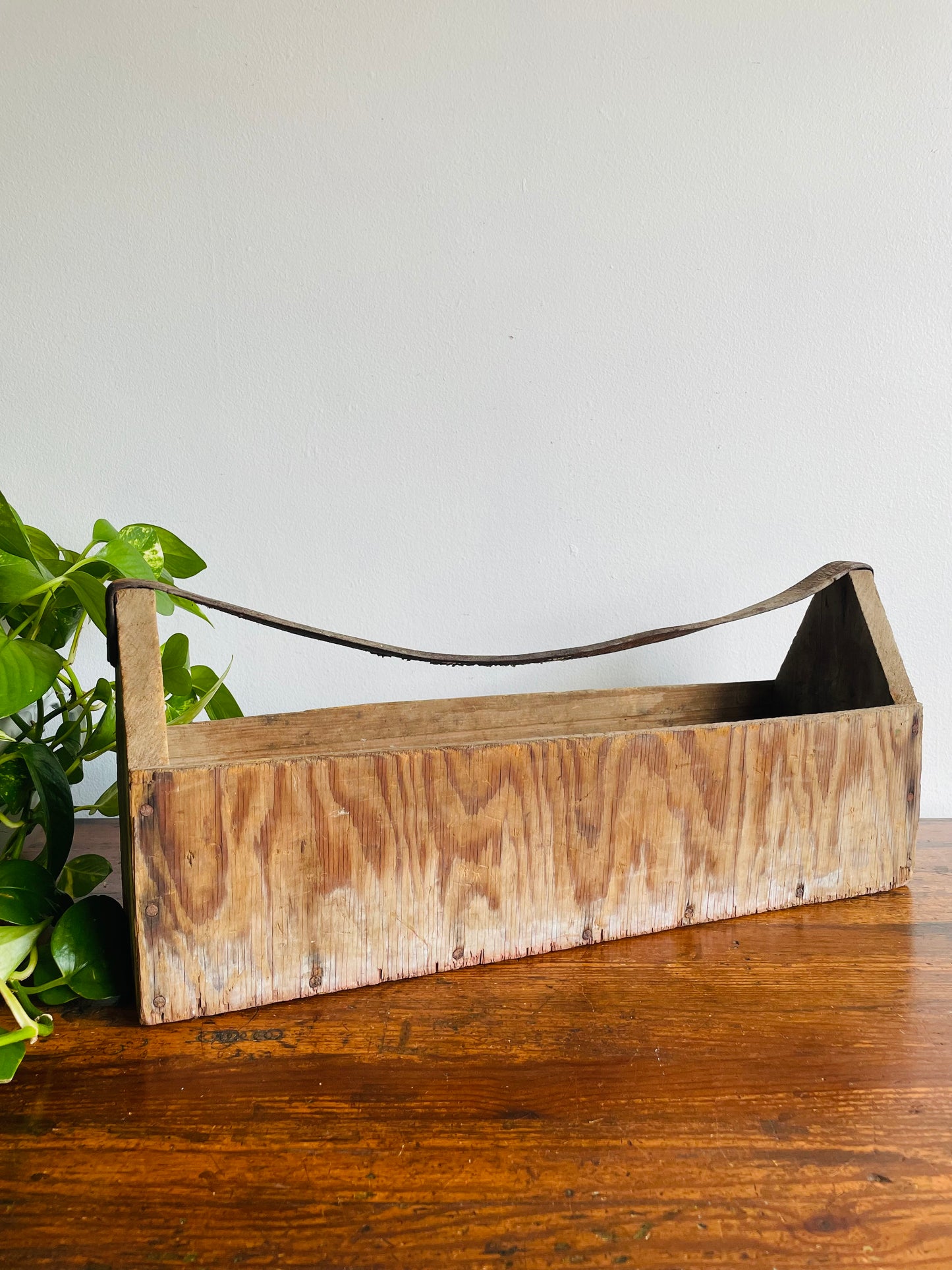 Rustic Wooden Toolbox Caddy with Leather Strap Handle - Planter, Centrepiece, Storage, Tools, Etc.!