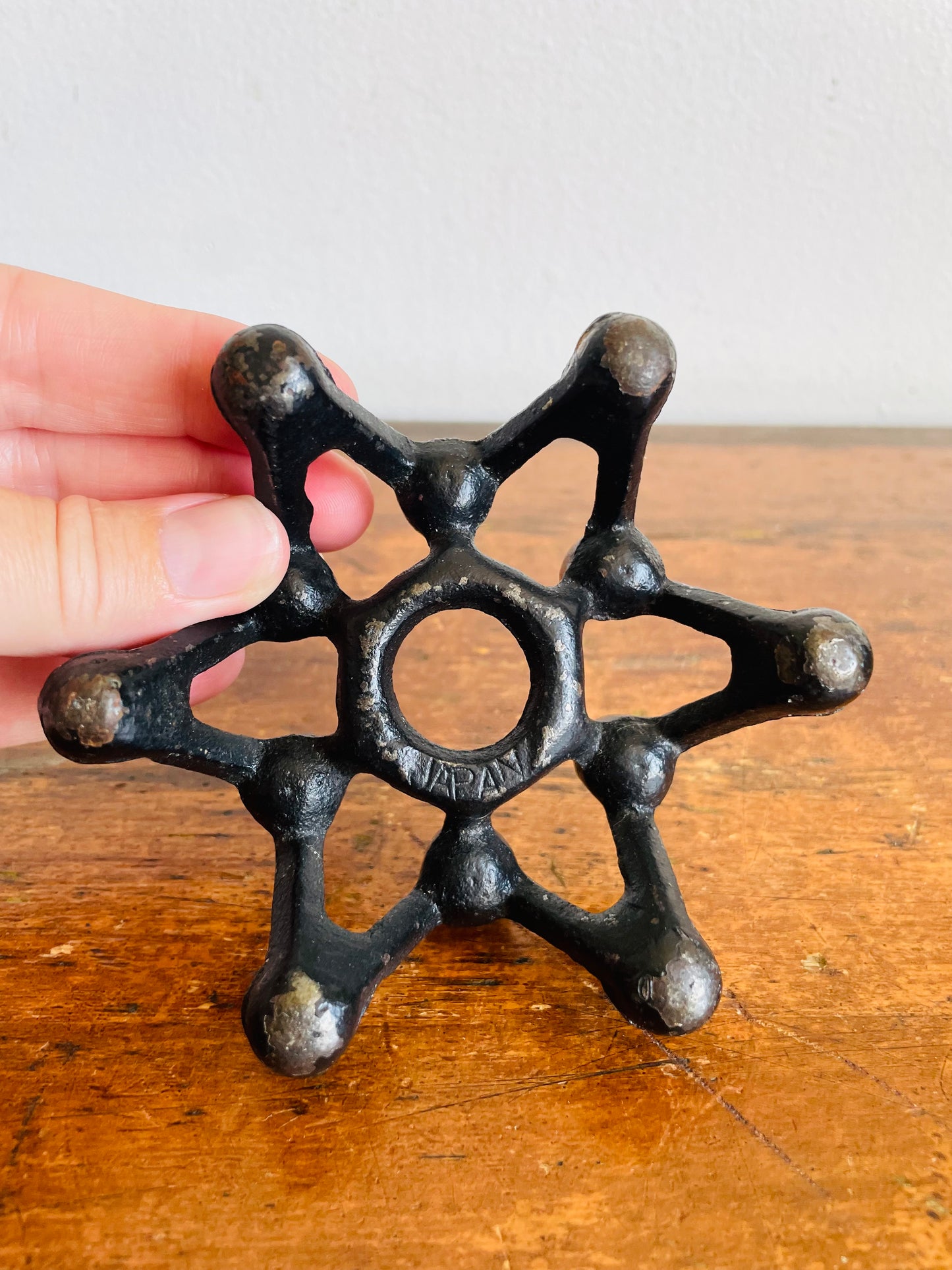 Vintage Mid-Century Modern Black Cast Iron Spider Atomic Starburst Candle Holder for 12 Slim Tapers - Made in Japan