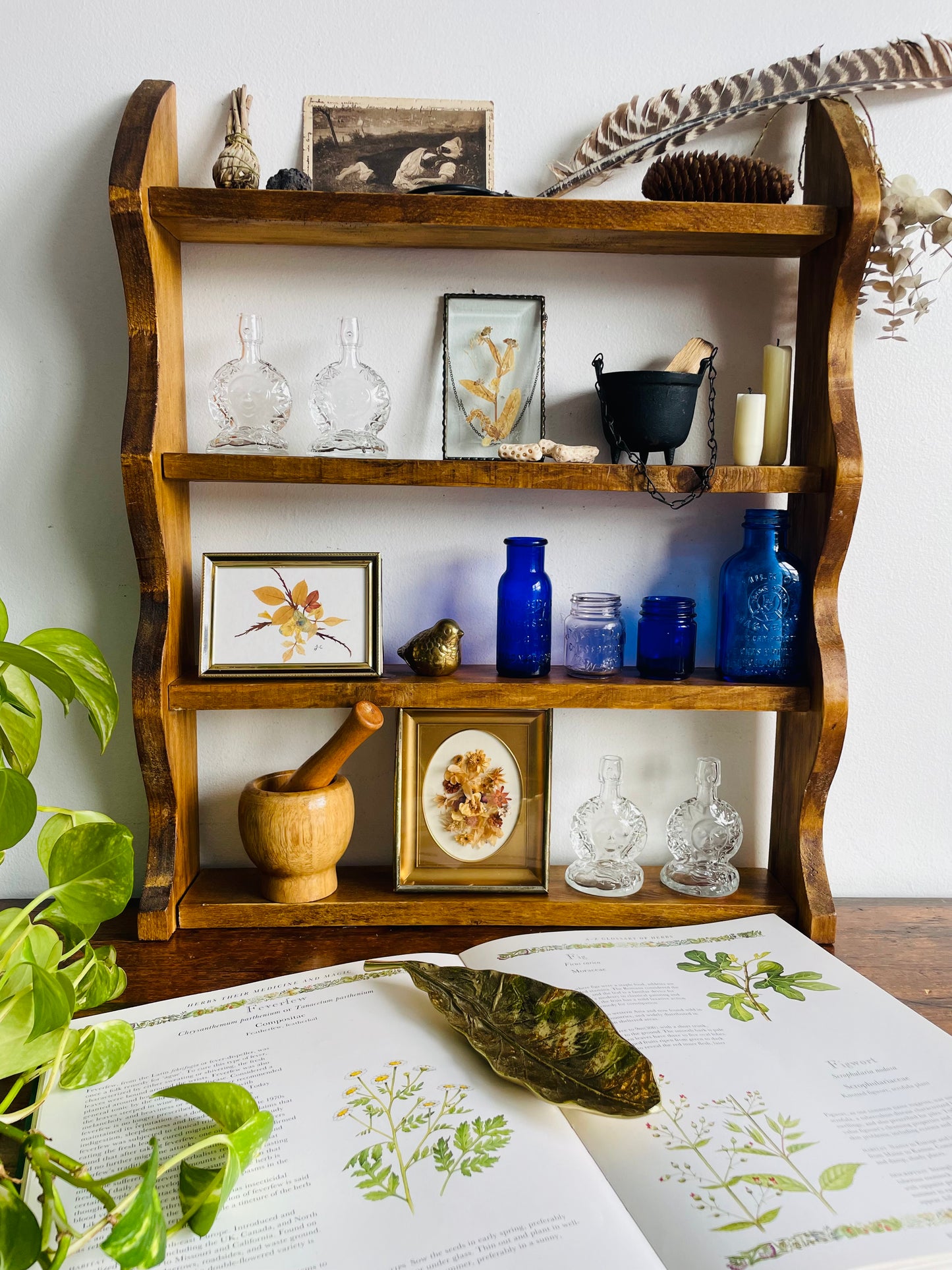 Dried Flower Arrangement - Oval Gold with Brass Shadow Box Frame - Easel Prop for Standing