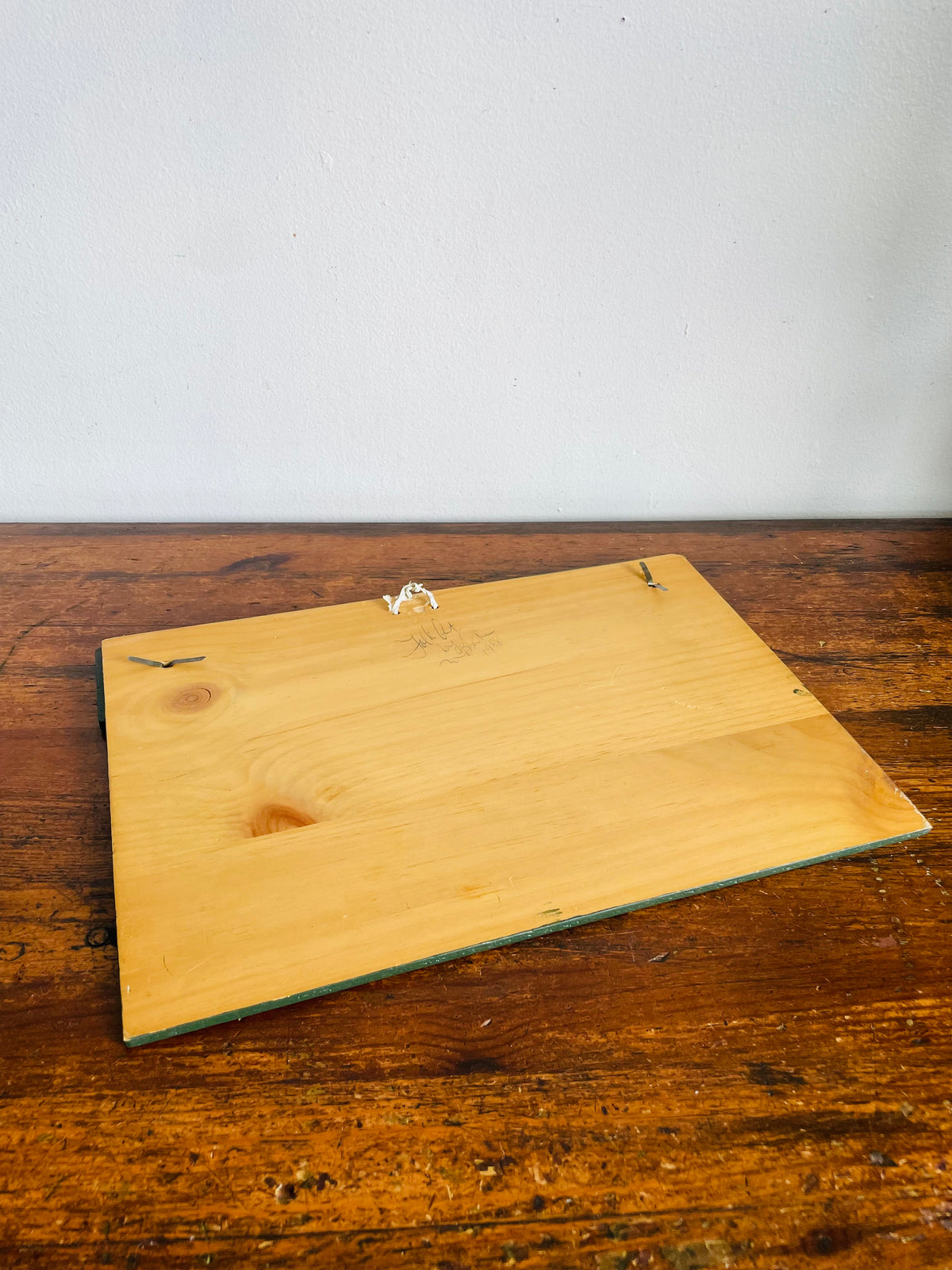 Vintage 1988 Hand Painted Folk Art Calendar, Sign, or Memo Board Wood Wall Hanging Holder - Open Clip Top & Insert Papers with Duck & Heart Design