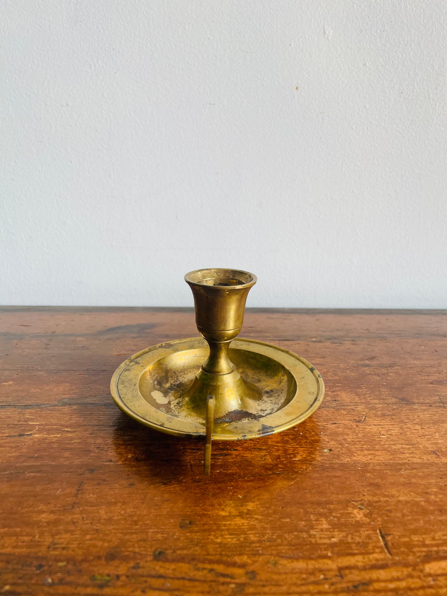 Vintage Solid Brass Chamberstick Candle Holder with Swoop Handle