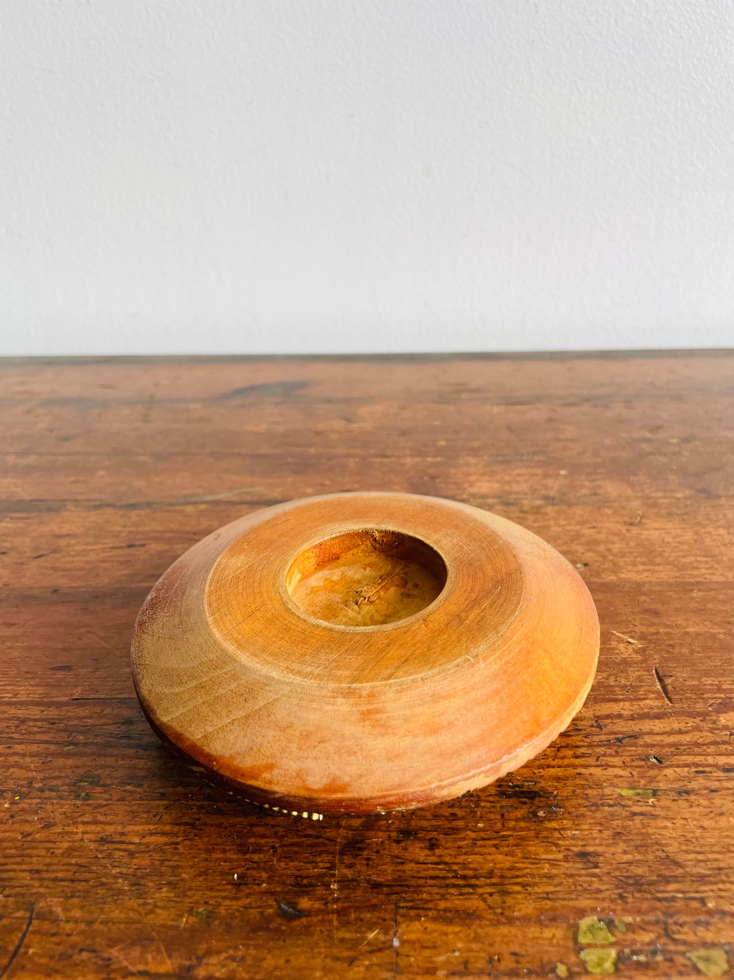 Carved Wood Trinket Bowl Dish with Inlay & Brass Insert