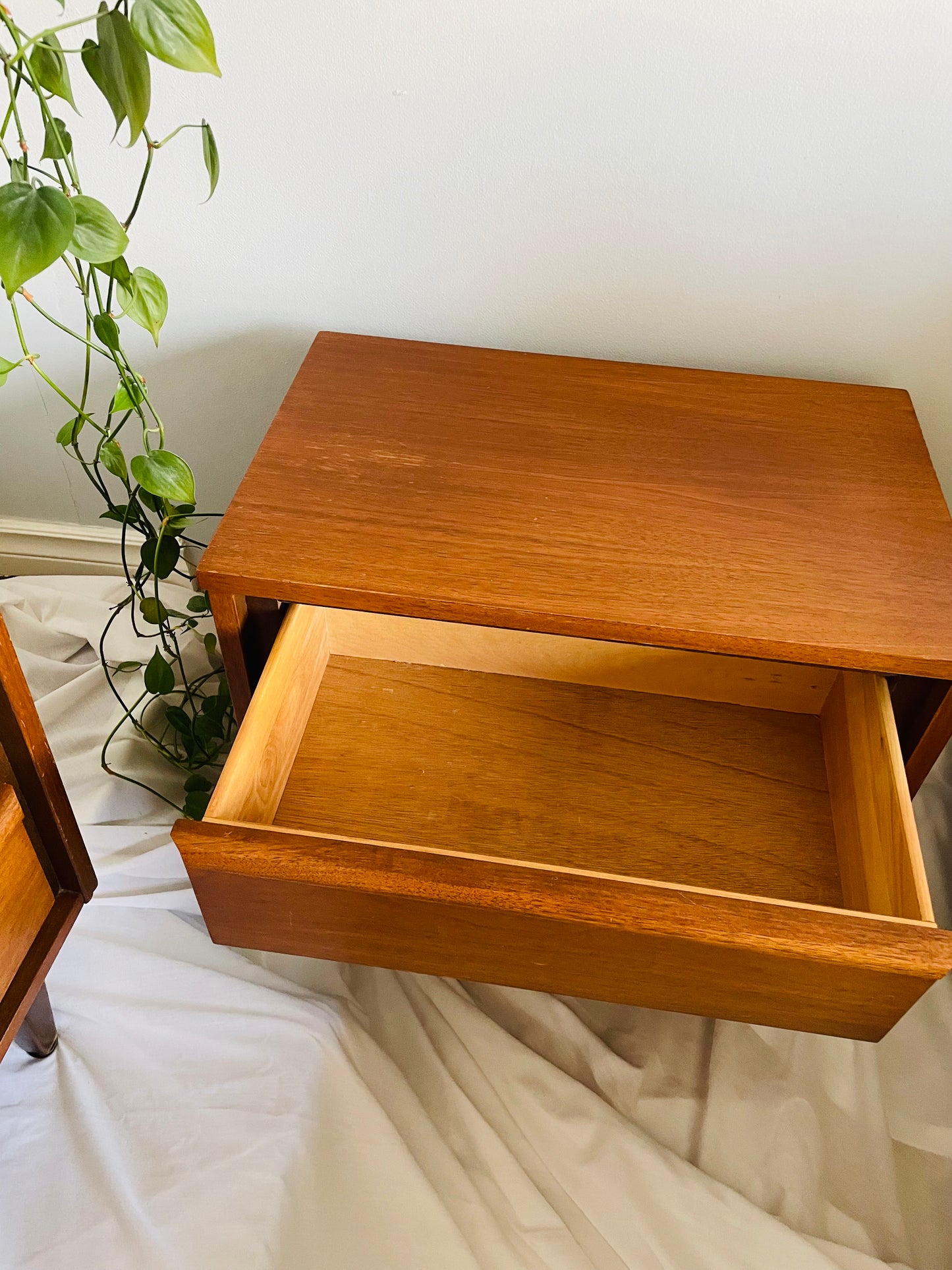 Mid-Century Modern Walnut Wood Nightstand Tables - Set of 2 - Stamped September 1966 - PICK-UP ONLY