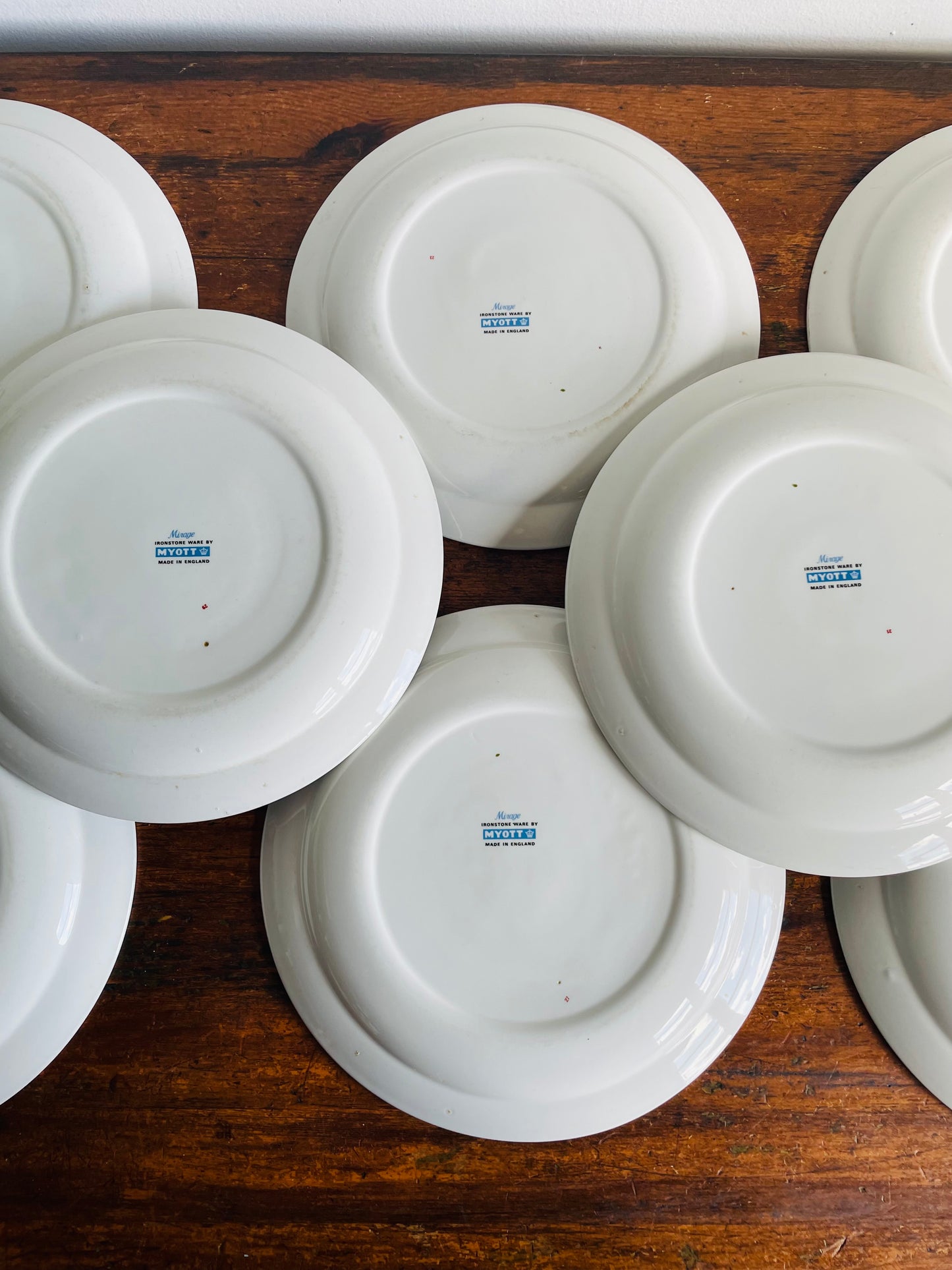 Vintage 10" Dinner Plates with Groovy Orange, Yellow & Green Flower Power Pattern - Set of 8 -  Made in England