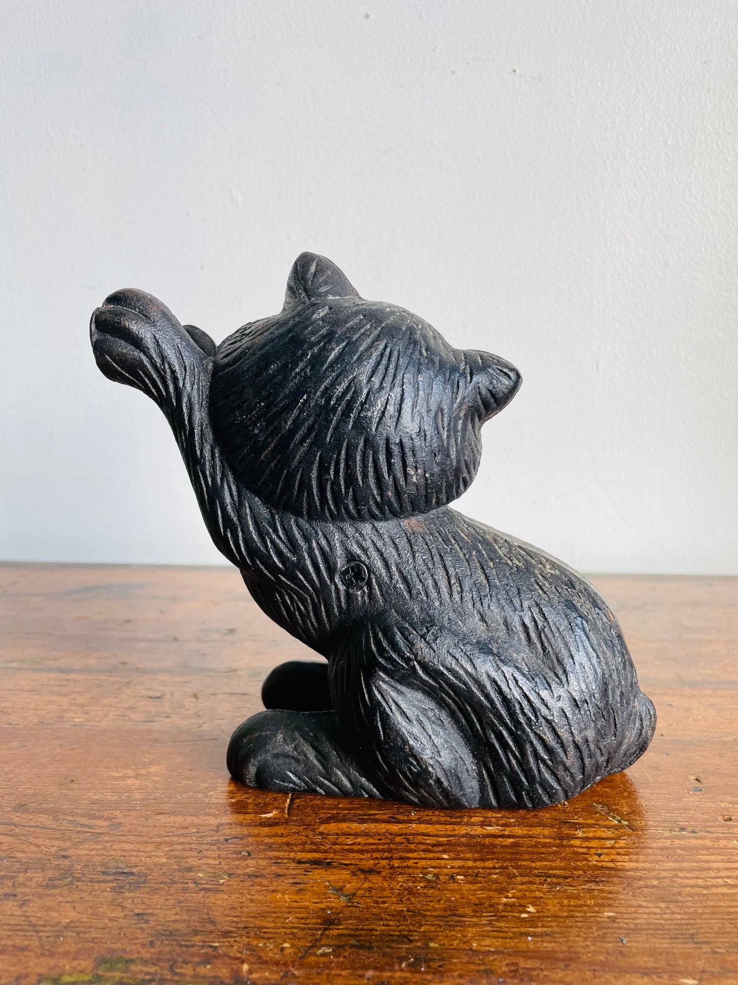 Vintage Very Solid & Heavy Cast Iron Playful Kitten Cat Doorstop or Bookend
