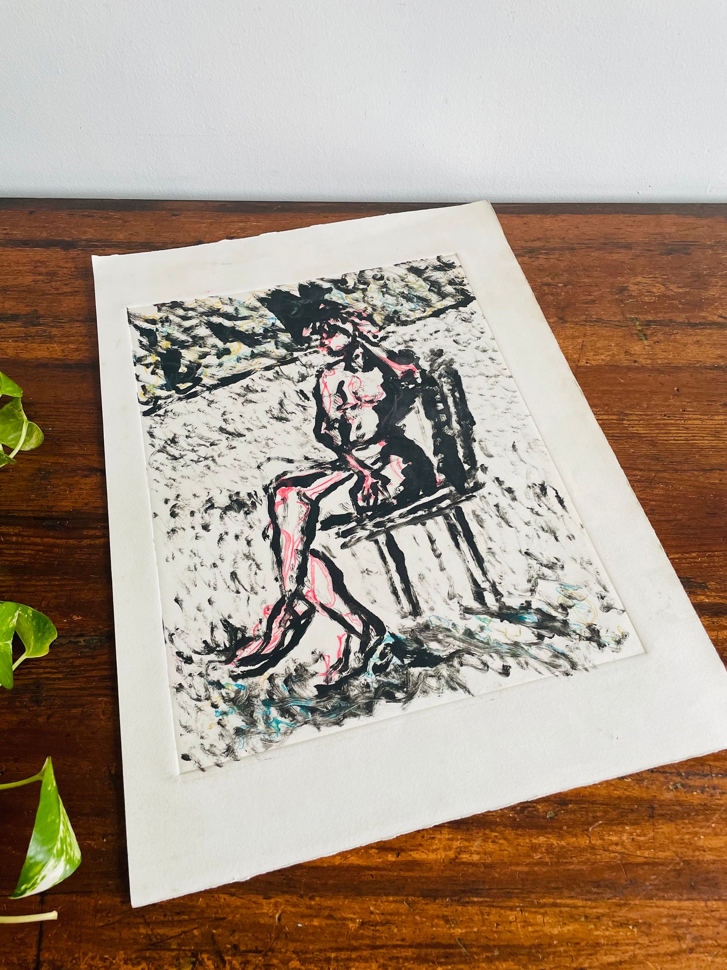 1950s Original Art Mixed Media Painting Sketch - Academic Nude Portrait Study on Paper of Person