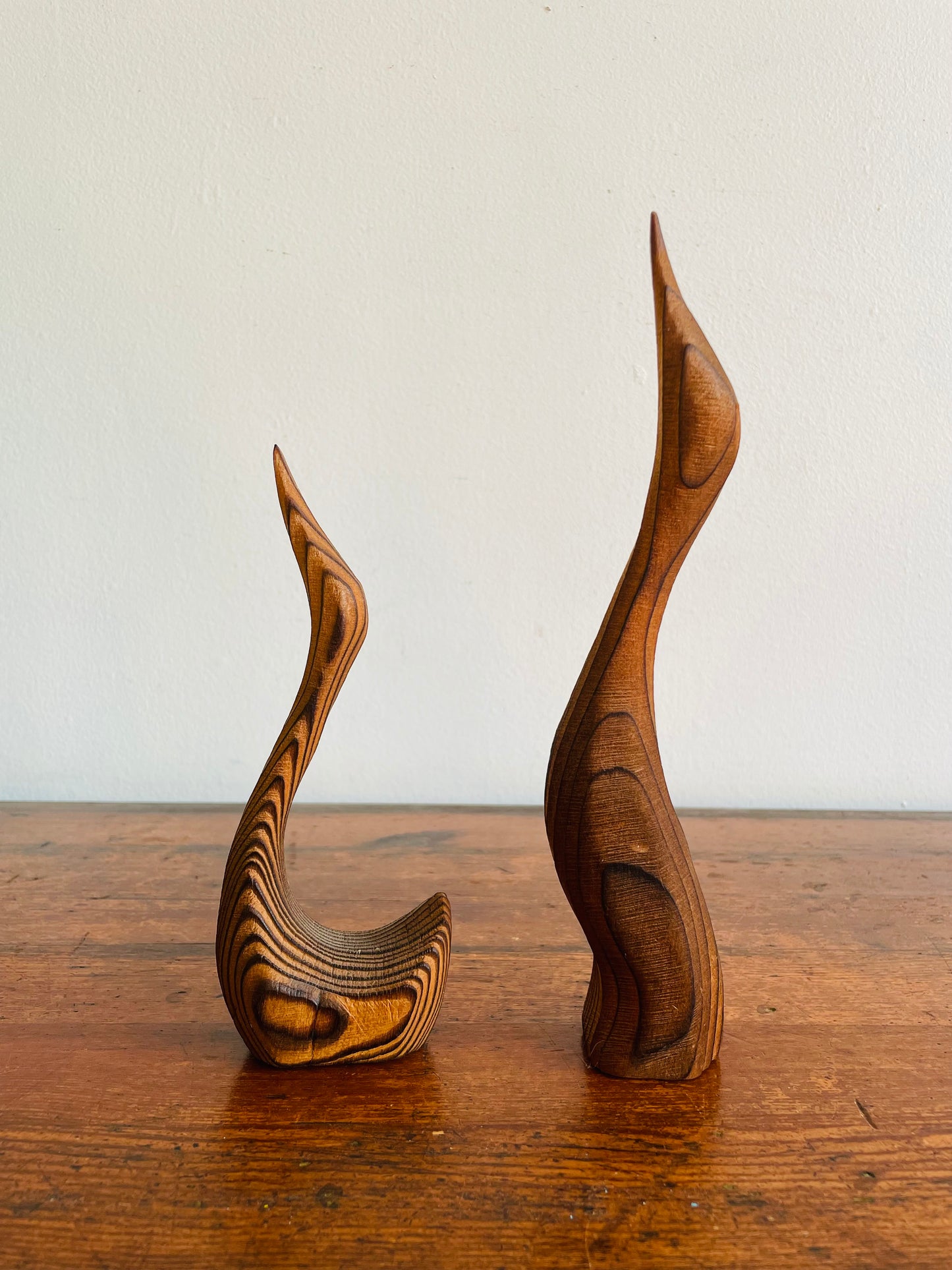 Mid-Century Modern Carved Redwood Birds by Oscar W. Johnston - Set of 2