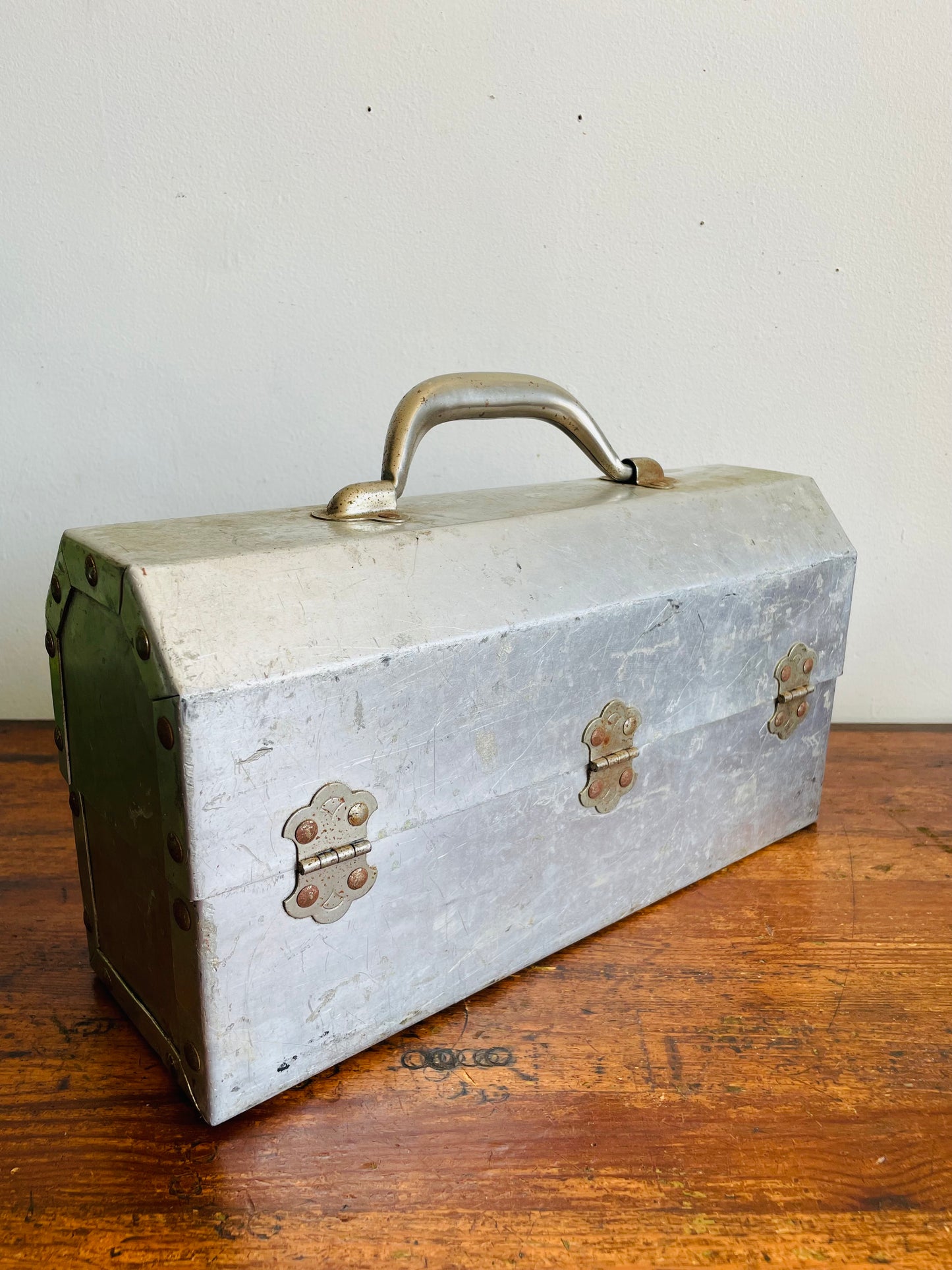 Vintage L. May Mfg Aluminium Metal Silver Miner's Pail / Construction Lunchbox - Made in Sudbury, Ontario