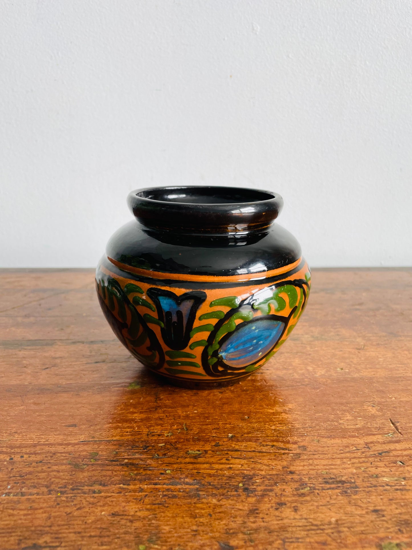 Antique / Possibly Vintage Carl Gebauer-Style Arts & Crafts Era Hand Painted German Floral Vase or Planter Pot - Made in Germany - Stamped