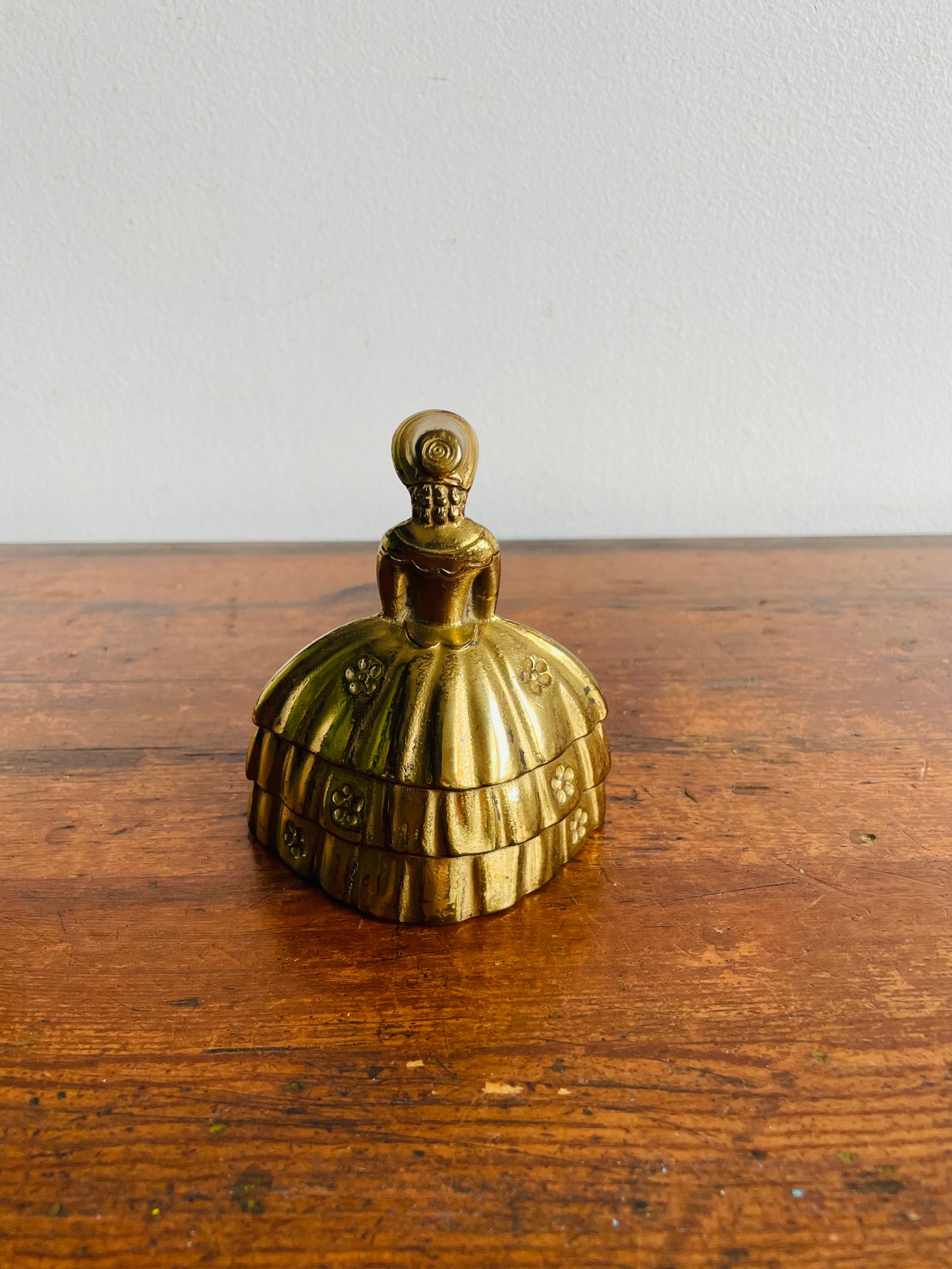 Solid Brass Bell with Victorian Lady in Floral Dress # 2 - Made in England