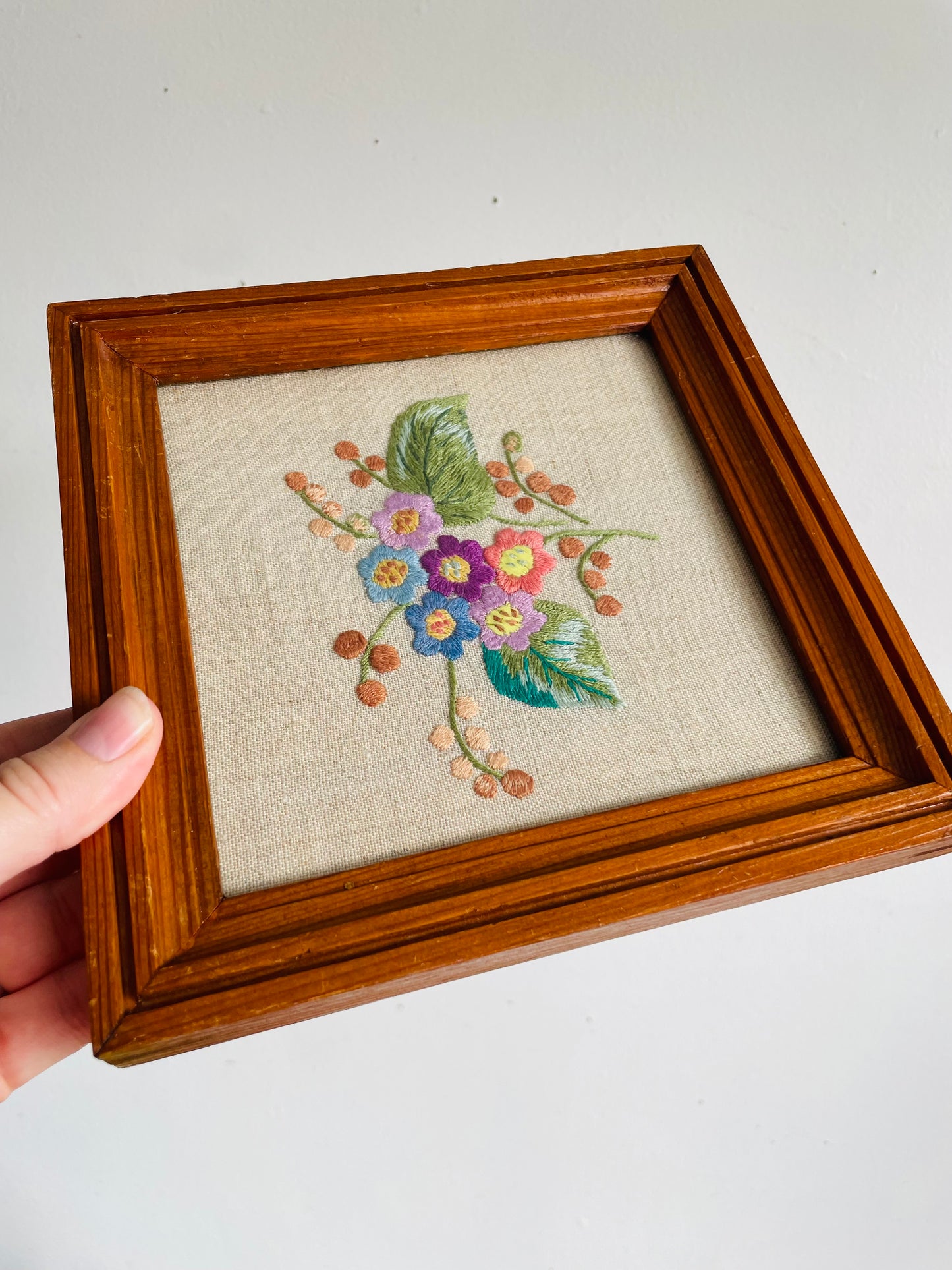 Vintage (Antique 1909?) Floral Needlepoint Embroidery Picture - Made by Julita in Lithuania