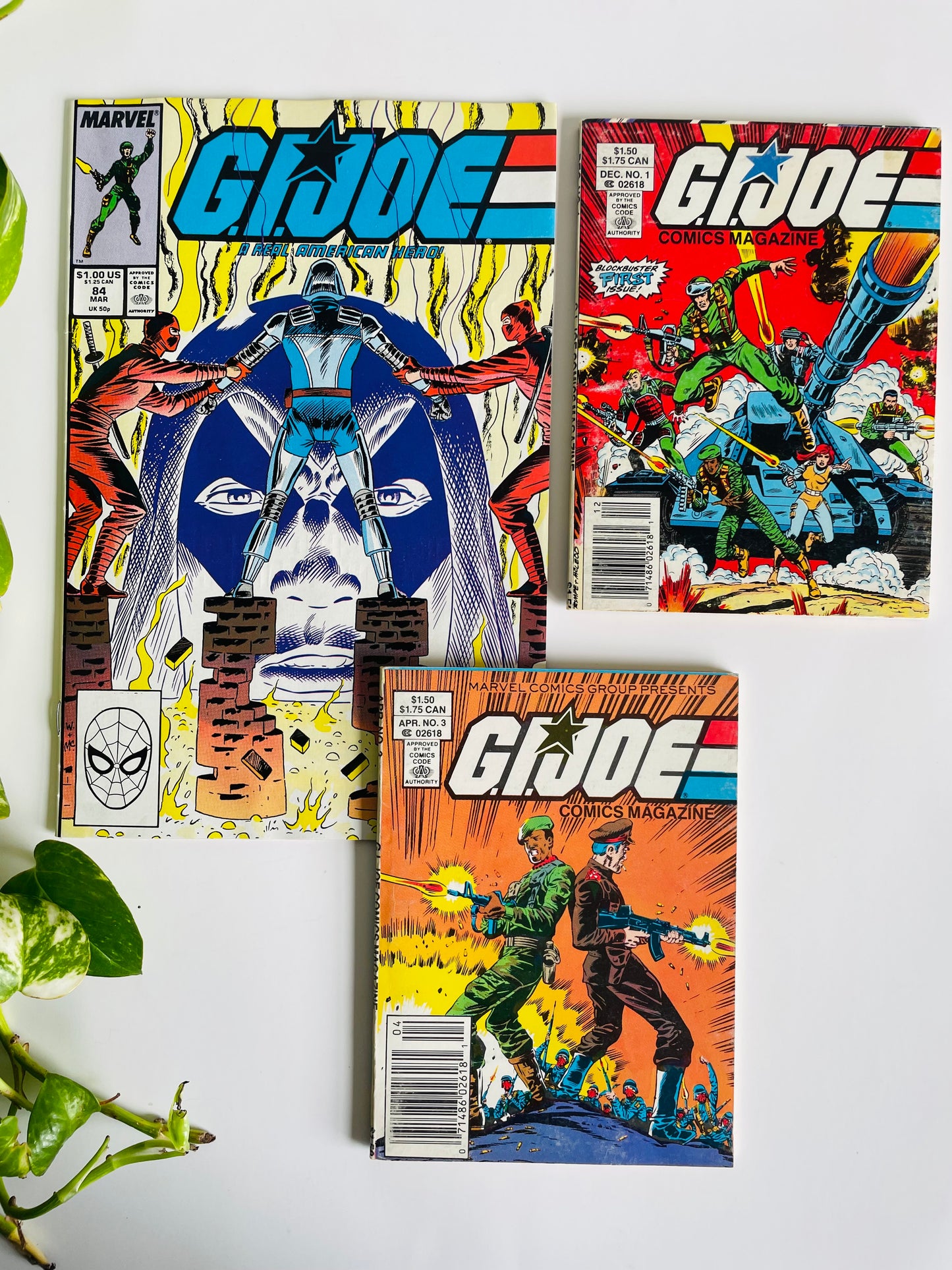 Vintage 1986, 1987, 1989 Marvel G.I. Joe Comic Book Bundle - Includes 3 Comics - Issue 1, Issue 3, Issue 84 - G.I. Joe Comics Magazine