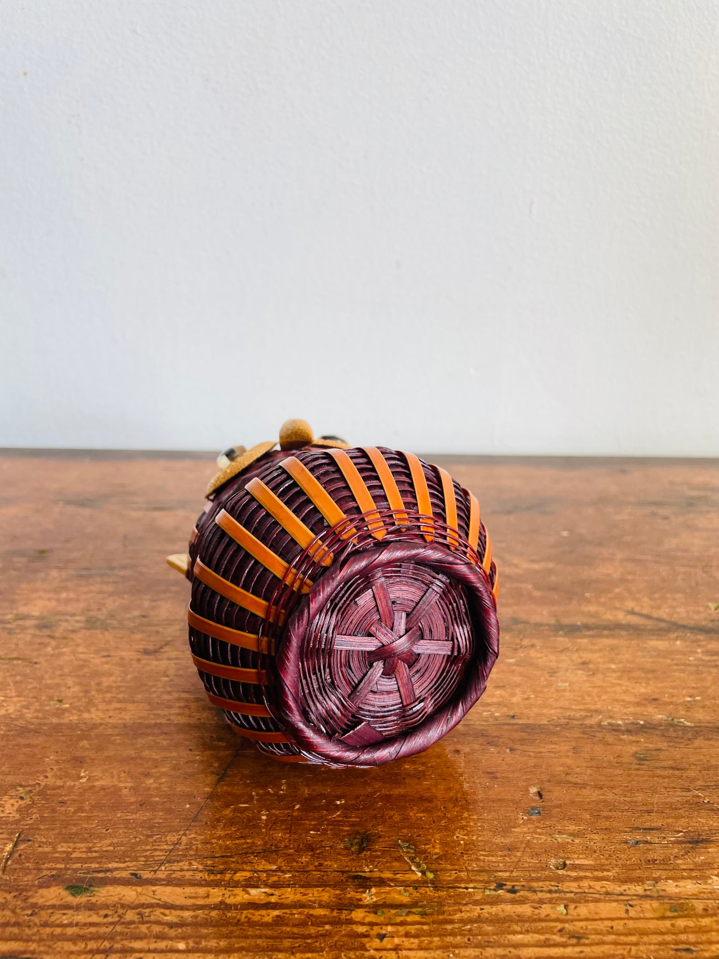 Vintage Mid-Century Modern Woven Wicker Wood Owl Basket Box Container with Lid