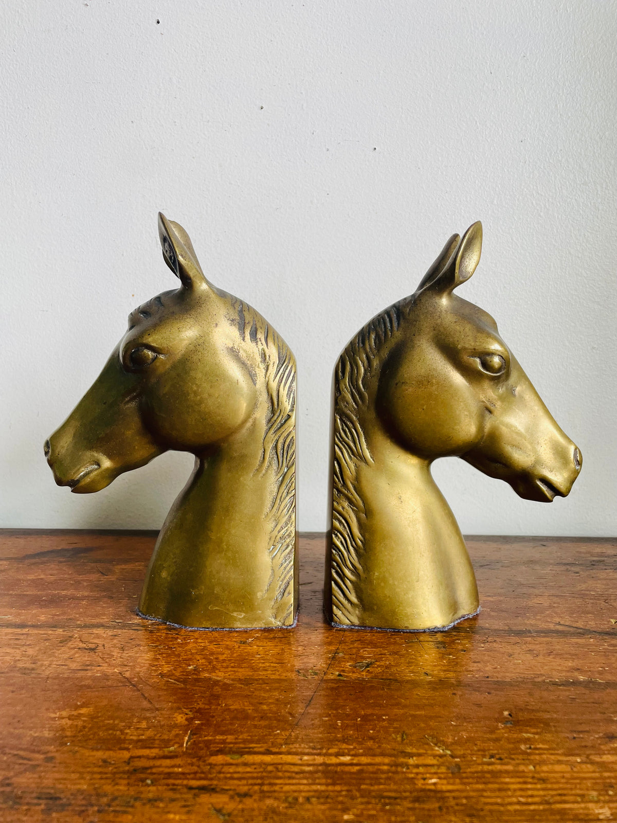 Vintage Very Solid & Heavy Brass Horse Head Bookends - Equestrian Decor - Set of 2