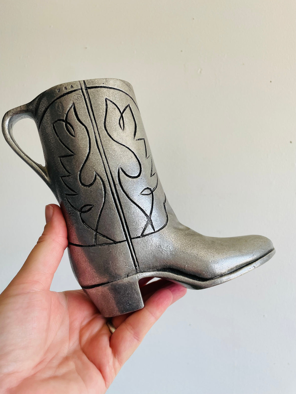 Vintage Metal Wilton Armetale Breakin' The Noggin Equestrian Western Cowboy Boot Novelty Beer Mug Stein, Pitcher, Makeup Brush Holder, Vase, Etc.