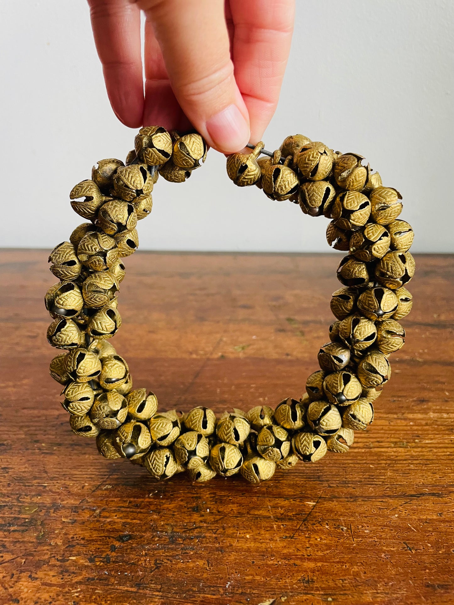 Vintage Heavy Wreath of Solid Brass Mini Jingle Bells on Sturdy Wire - Great to Hang or Hold a Candle!