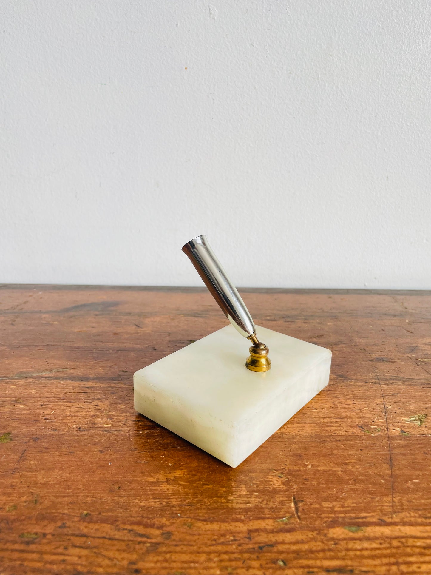 Vintage Pen Holder with Alabaster Marble Stone Base