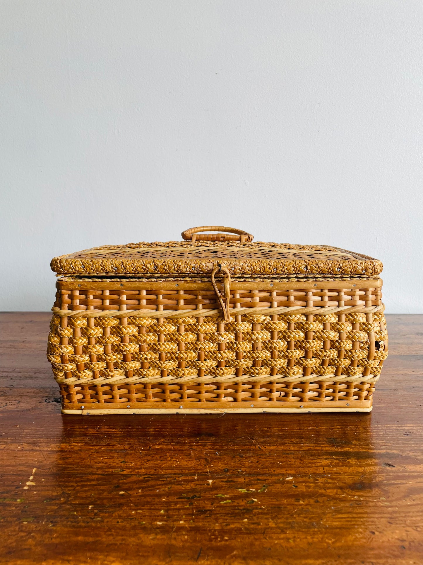 West German Rattan Sewing Basket with Tray Insert - Comes Full to the Brim With Sewing Supplies!