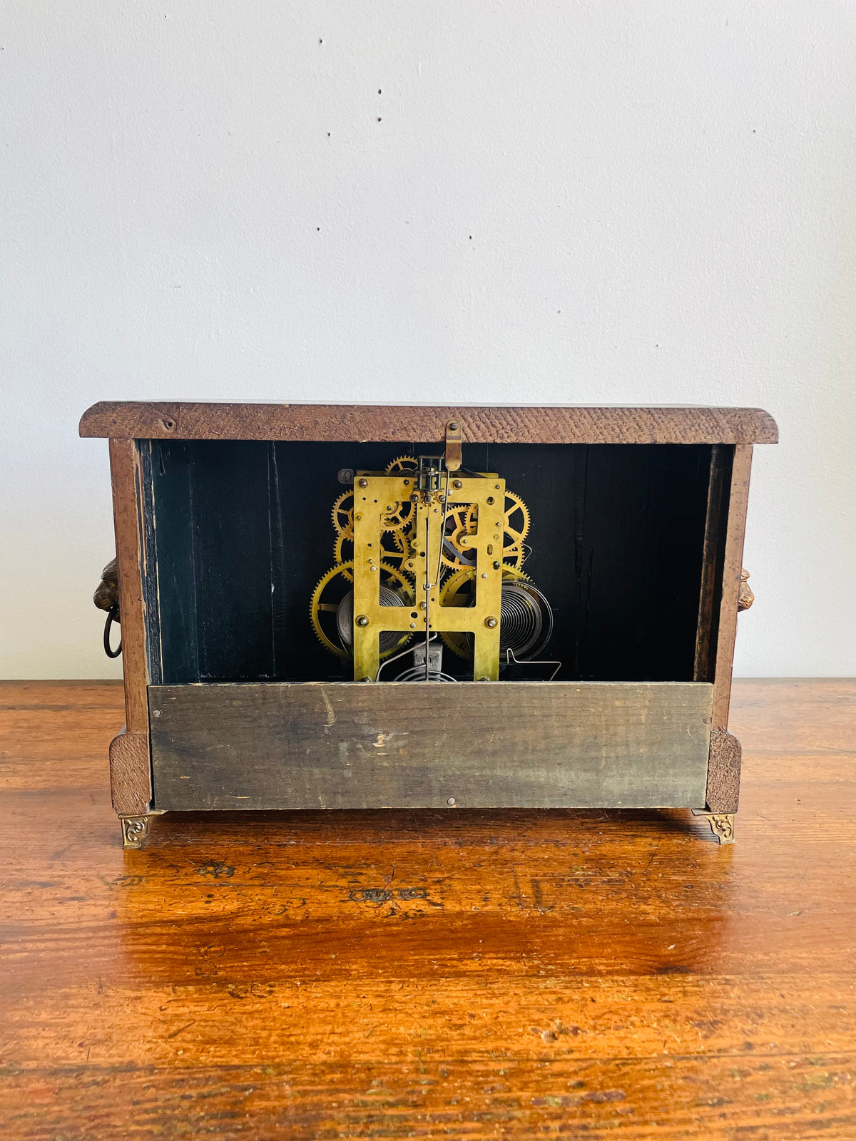 Antique Sessions Clock Company Mechanical Mantle Clock with Ornate Brass Details, Claw Feet & Lion Head Handles - Regent Eight Day Half-Hour Strike Model - Untested