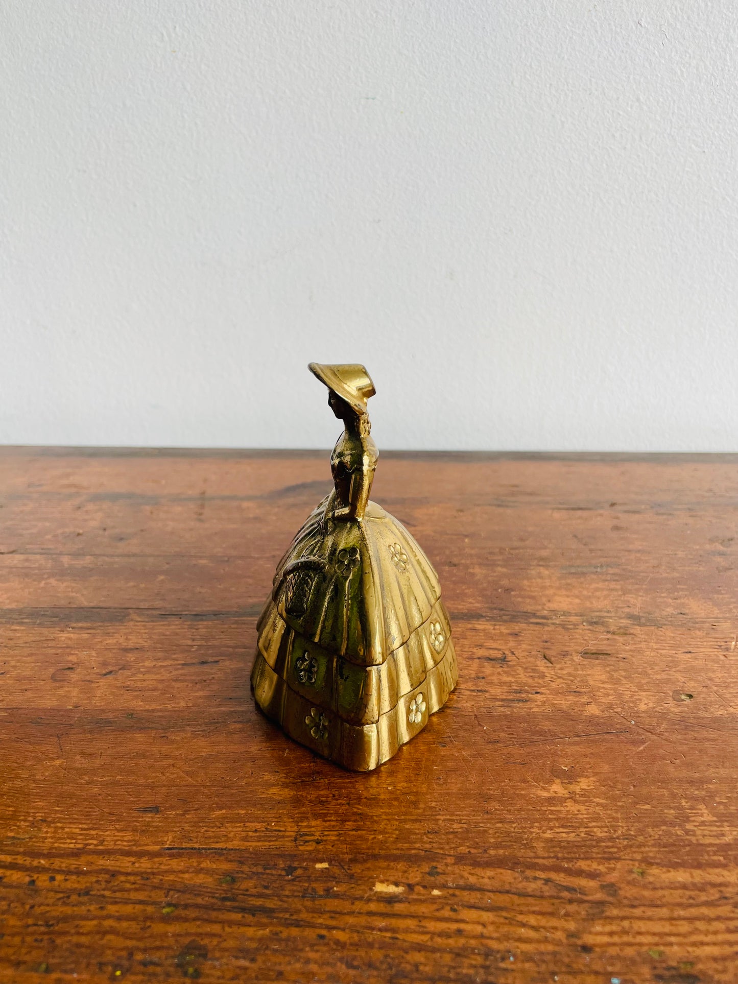 Solid Brass Bell with Victorian Lady in Floral Dress # 2 - Made in England