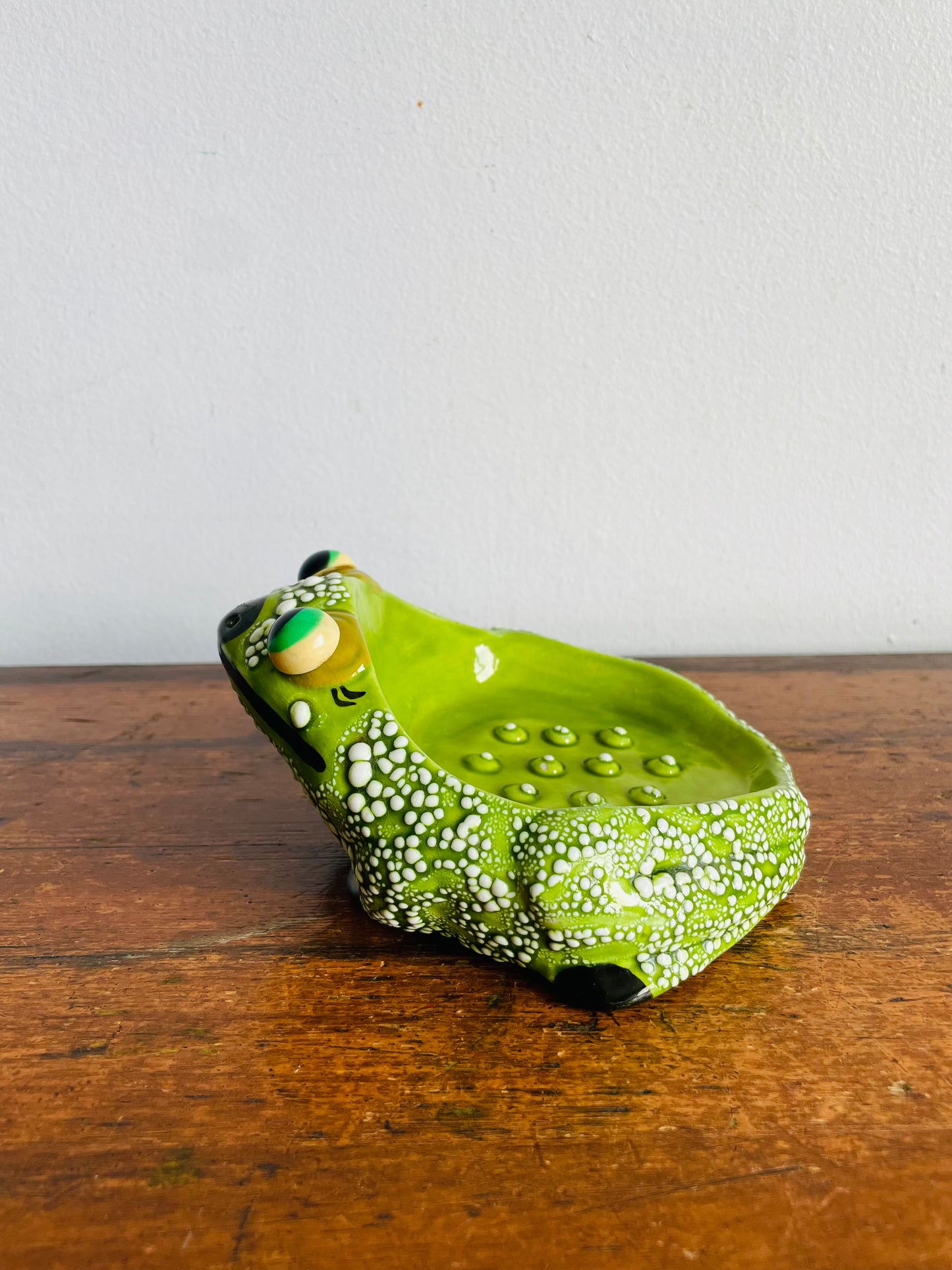 Vintage Hand Painted Cute & Squat Frog Scrubbie, Sponge or Soap Holder - Signed Josie